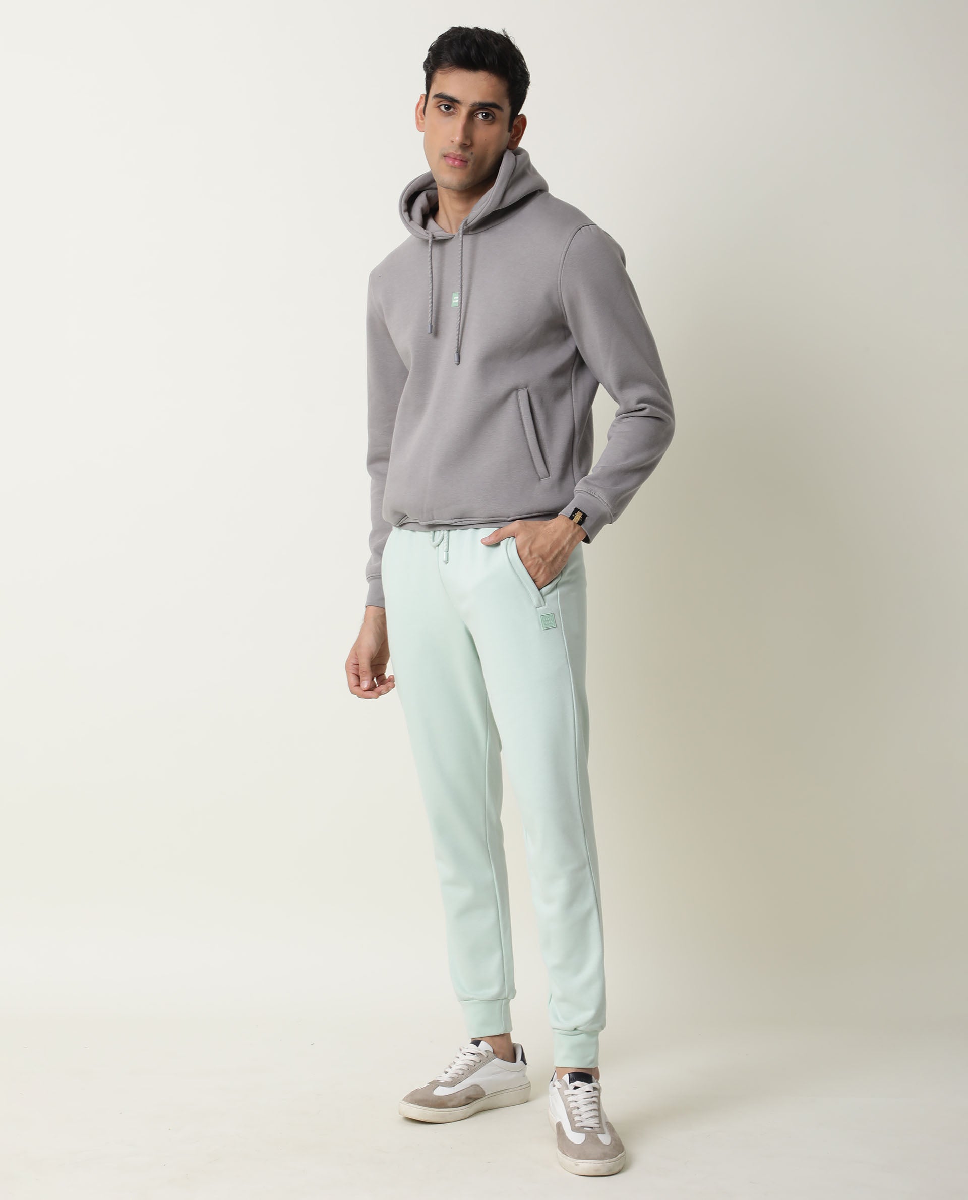 RARE RABBIT MEN'S BONO GREY SWEATSHIRT COTTON POLY FABRIC HOODIE FULL SLEEVES SLIM FIT