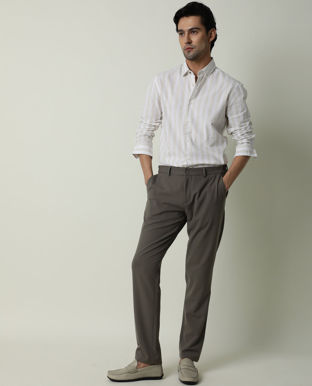 RARE RABBIT MENS DAL BEIGE SHIRT COTTON LINEN FABRIC SLIM FIT COLLAR COLLAR Full Sleeve