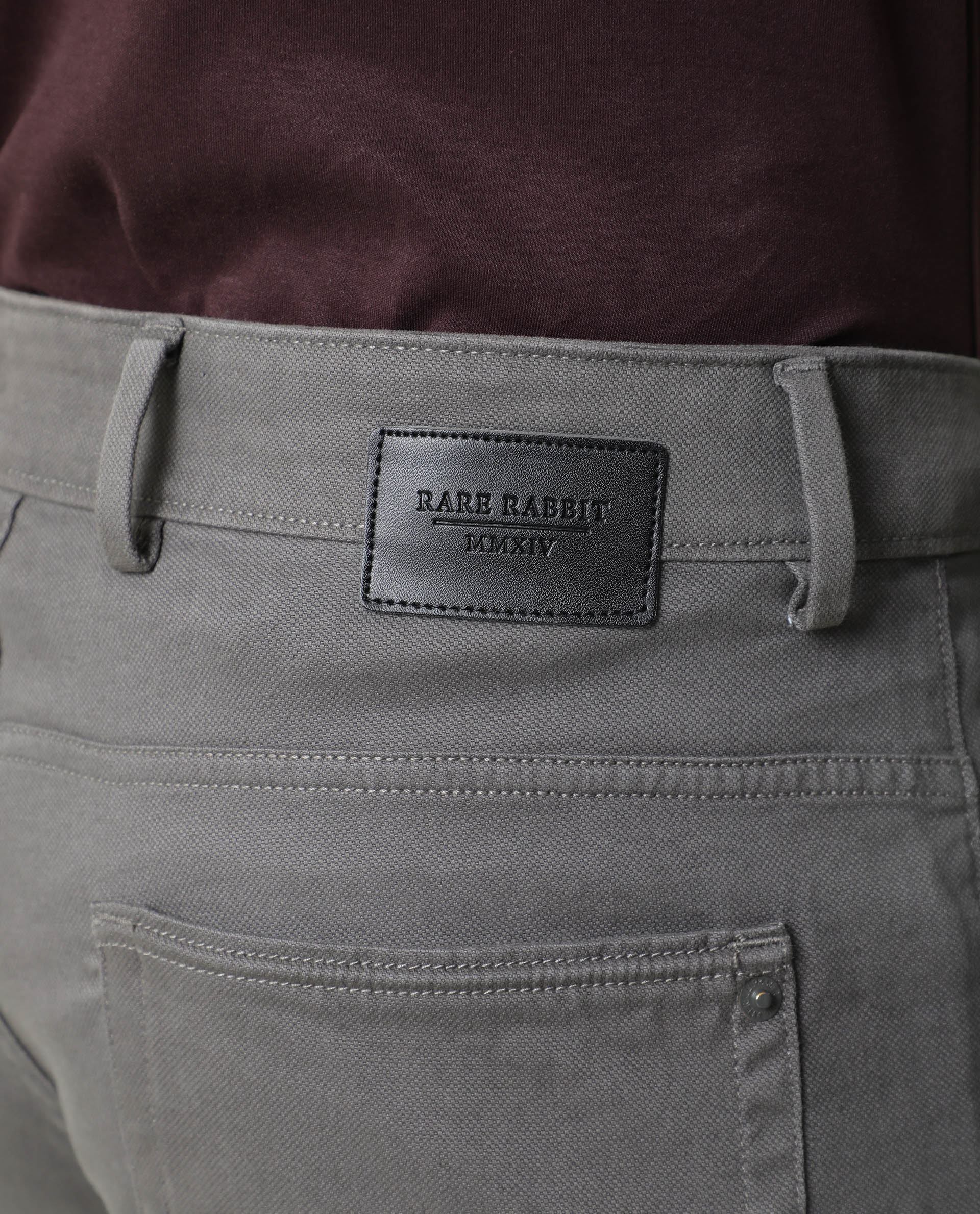 Rare Rabbit Men's Spoke Grey Solid Mid-Rise Regular Fit Trouser