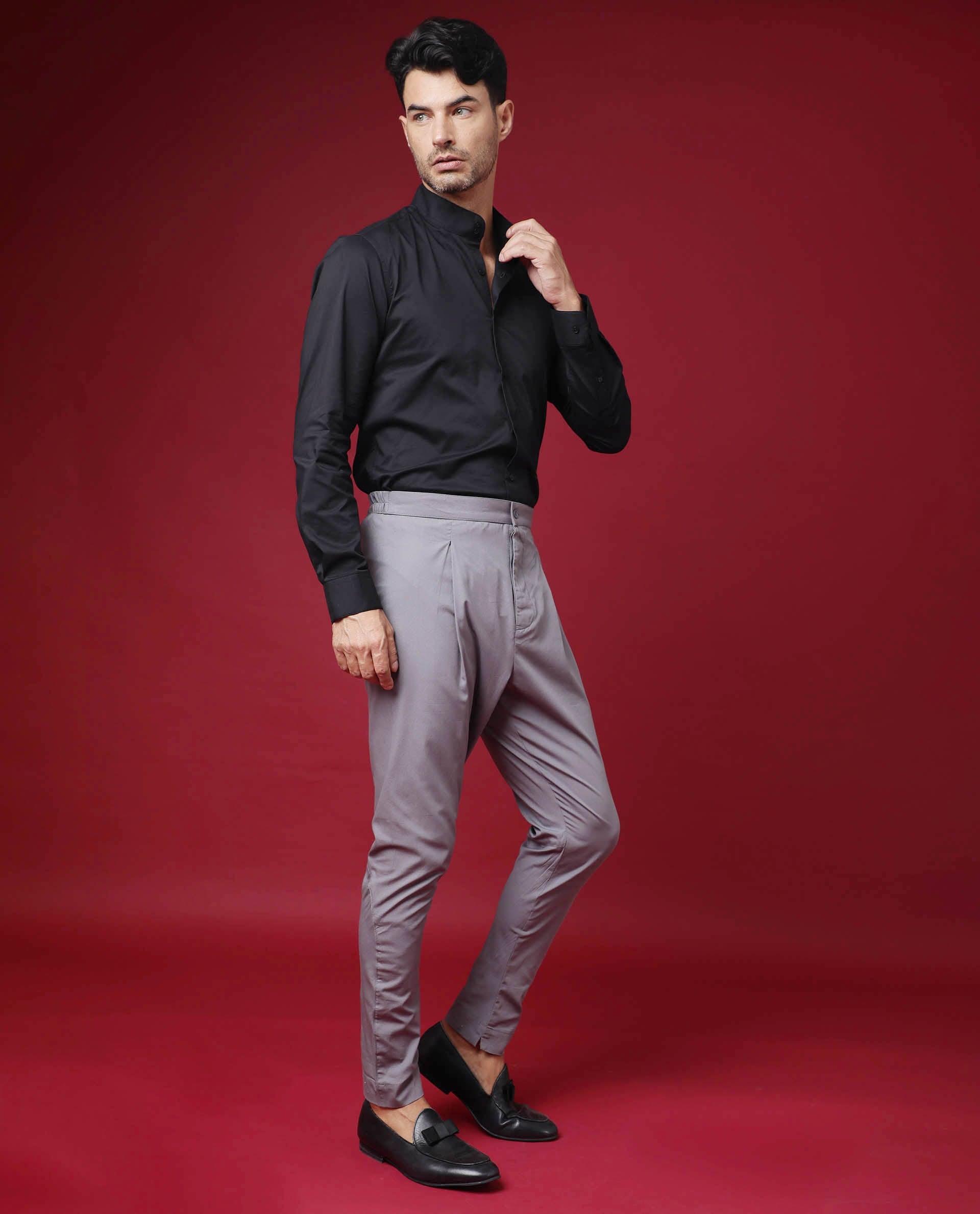 Rare Rabbit Pajama-3 Primary Grey Cotton Fabric Slim Fit Button Closure Pajama