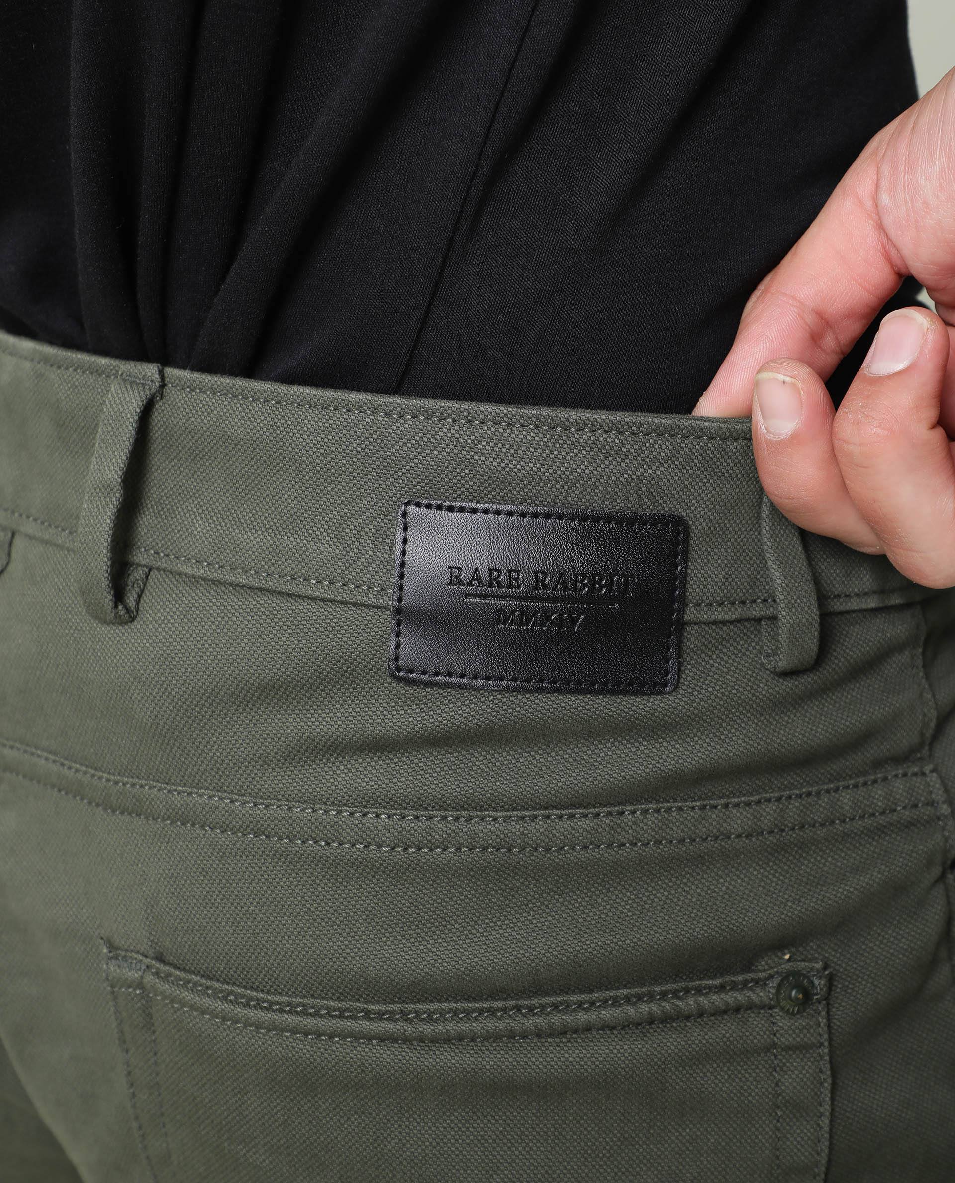 Rare Rabbit Men's Spoke Green Solid Mid-Rise Regular Fit Trouser