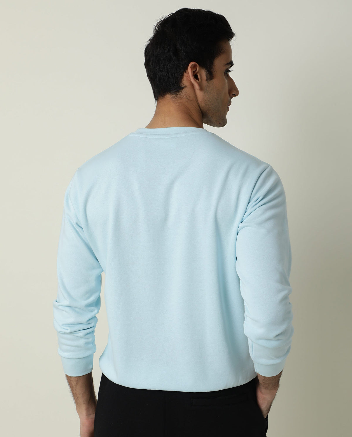 RARE RABBIT MEN'S NORMAN PASTEL BLUE SWEATSHIRT COTTON POLYESTER FABRIC CREW NECK FULL SLEEVES SLIM FIT