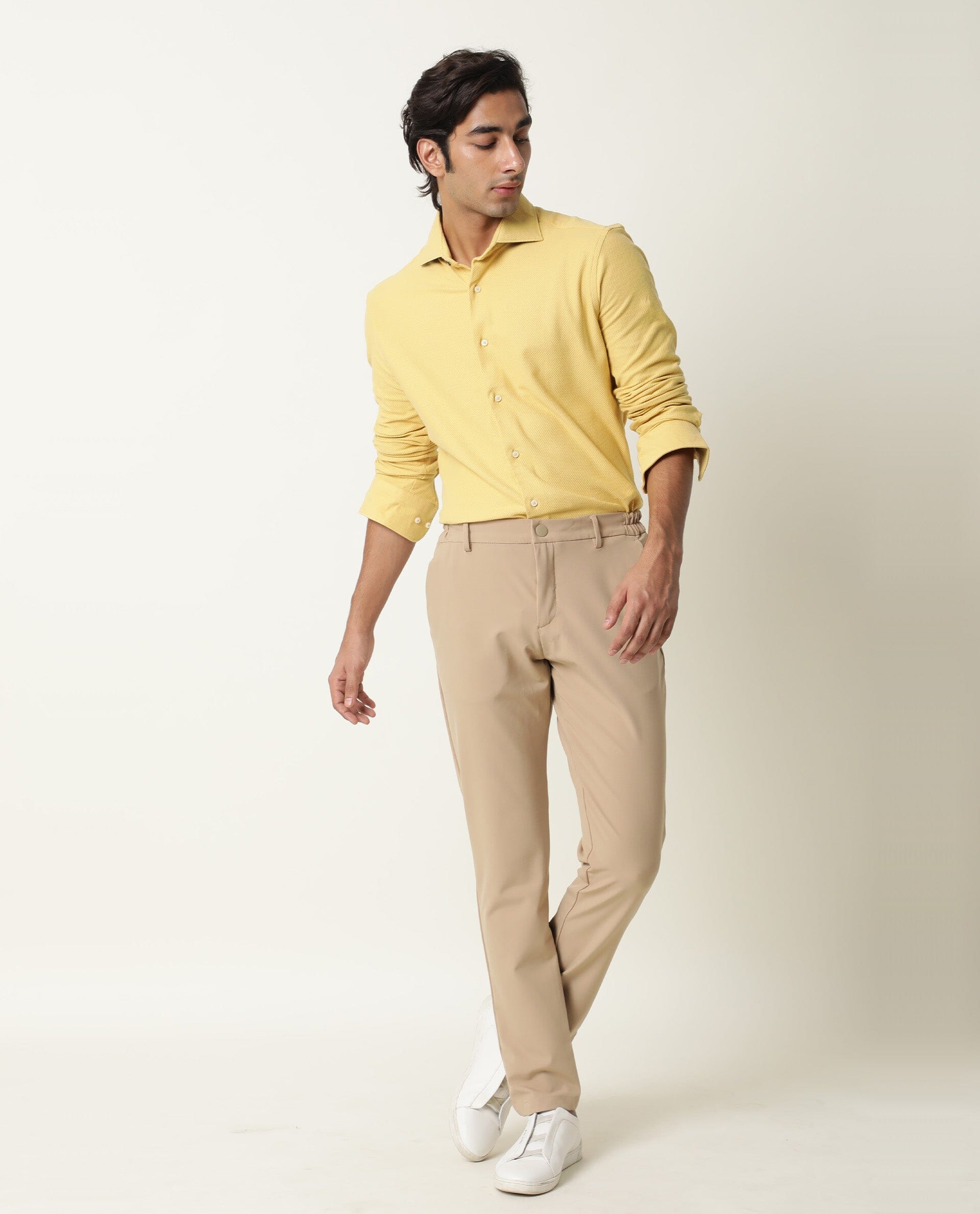 Sojanya (Since 1958), Men's Cotton Linen Light Brown Formal Shirt