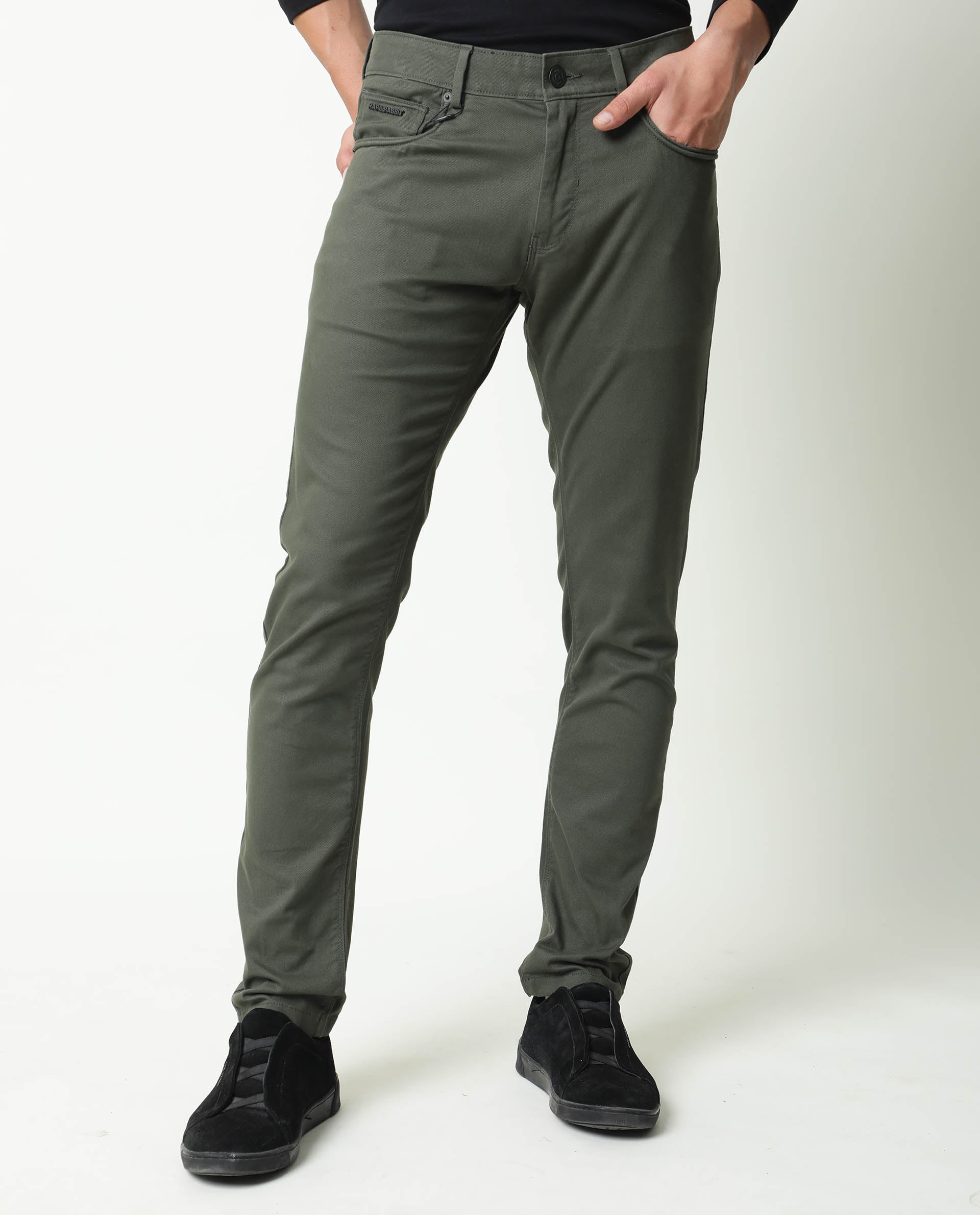 Rare Rabbit Men's Spoke Green Solid Mid-Rise Regular Fit Trouser