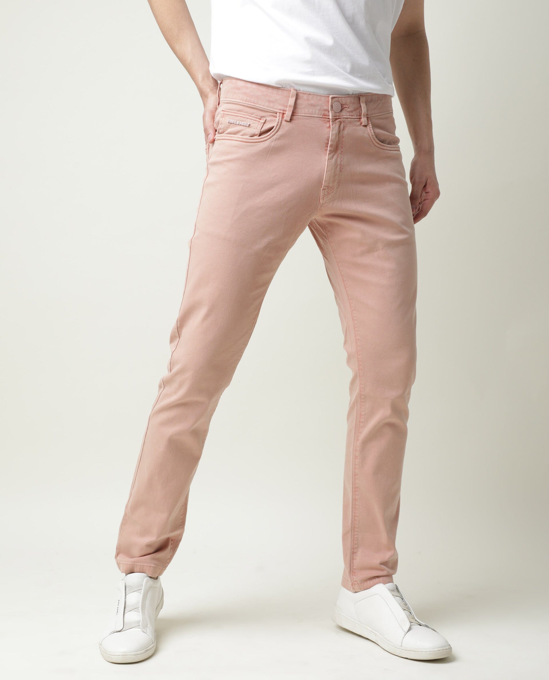 RARE RABBIT FIV5 PRIMARY PINK TROUSER COTTON ELASTANE FABRIC SLIM FIT BUTTON & ZIP CLOSURE