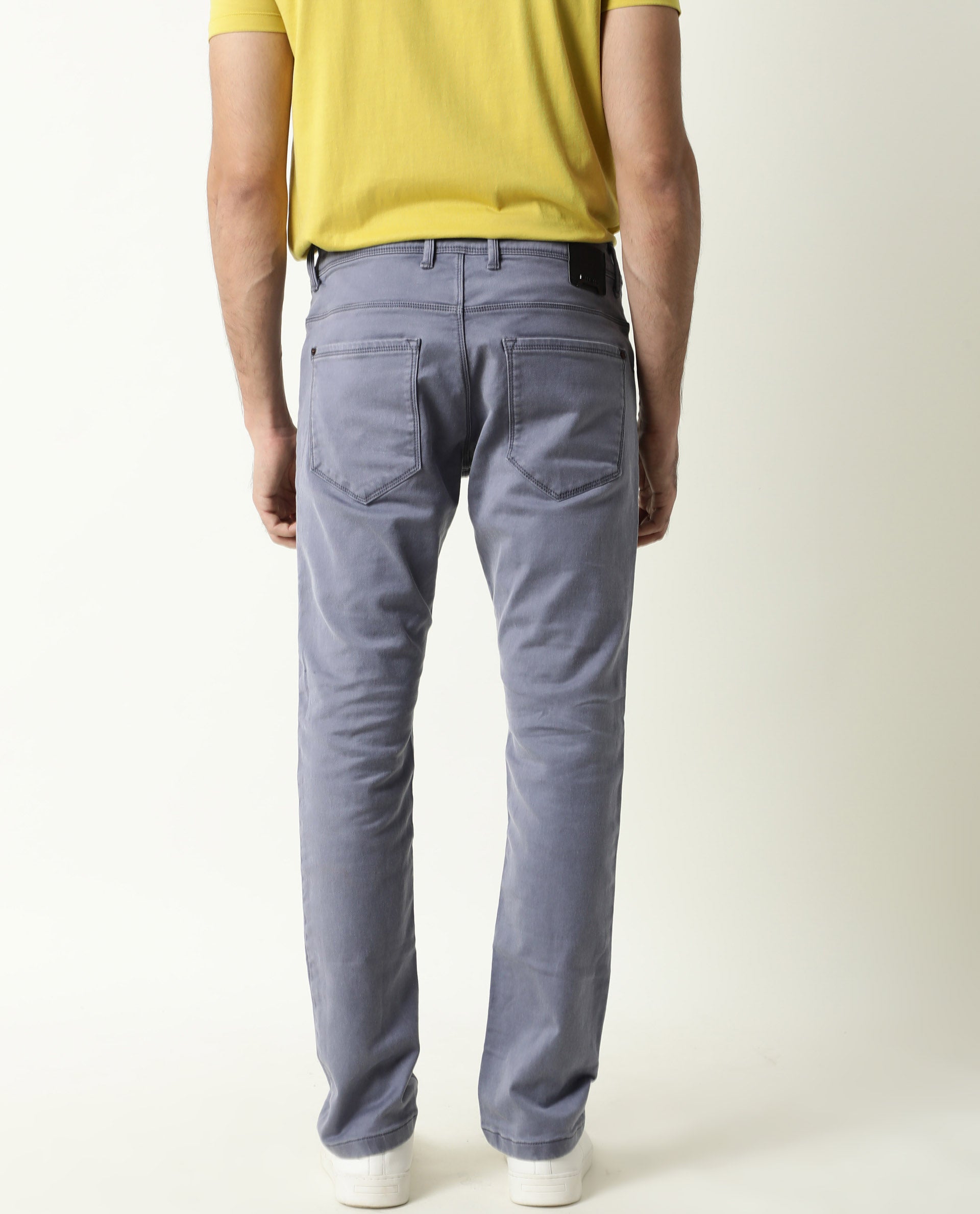 Rare Rabbit Men's Vigo Light Purple Garment Dyed Mid-Rise Slim Fit Jeans