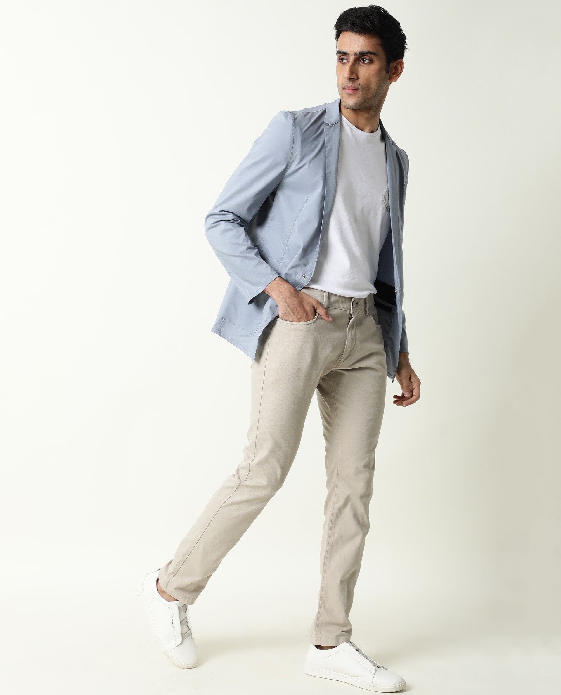 Rare Rabbit Men's Glaze Blue Plain Lightweight Blazer/Jacket