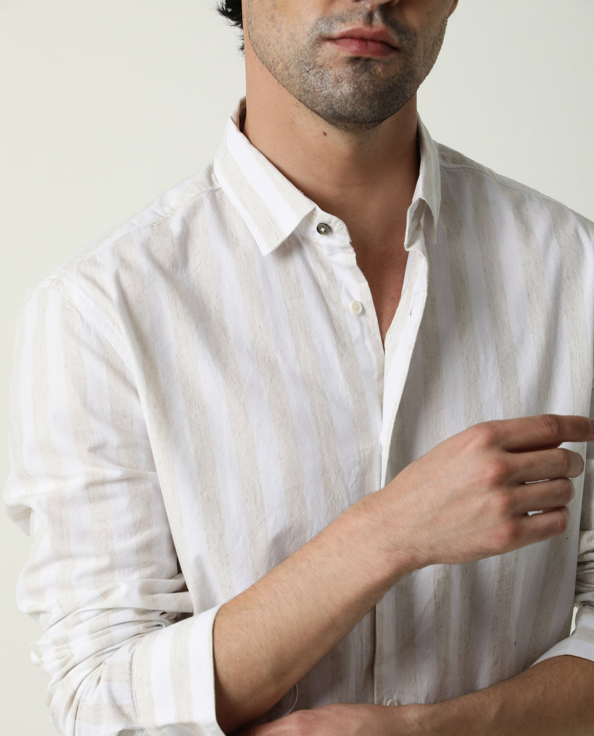 RARE RABBIT MENS DAL BEIGE SHIRT COTTON LINEN FABRIC SLIM FIT COLLAR COLLAR Full Sleeve