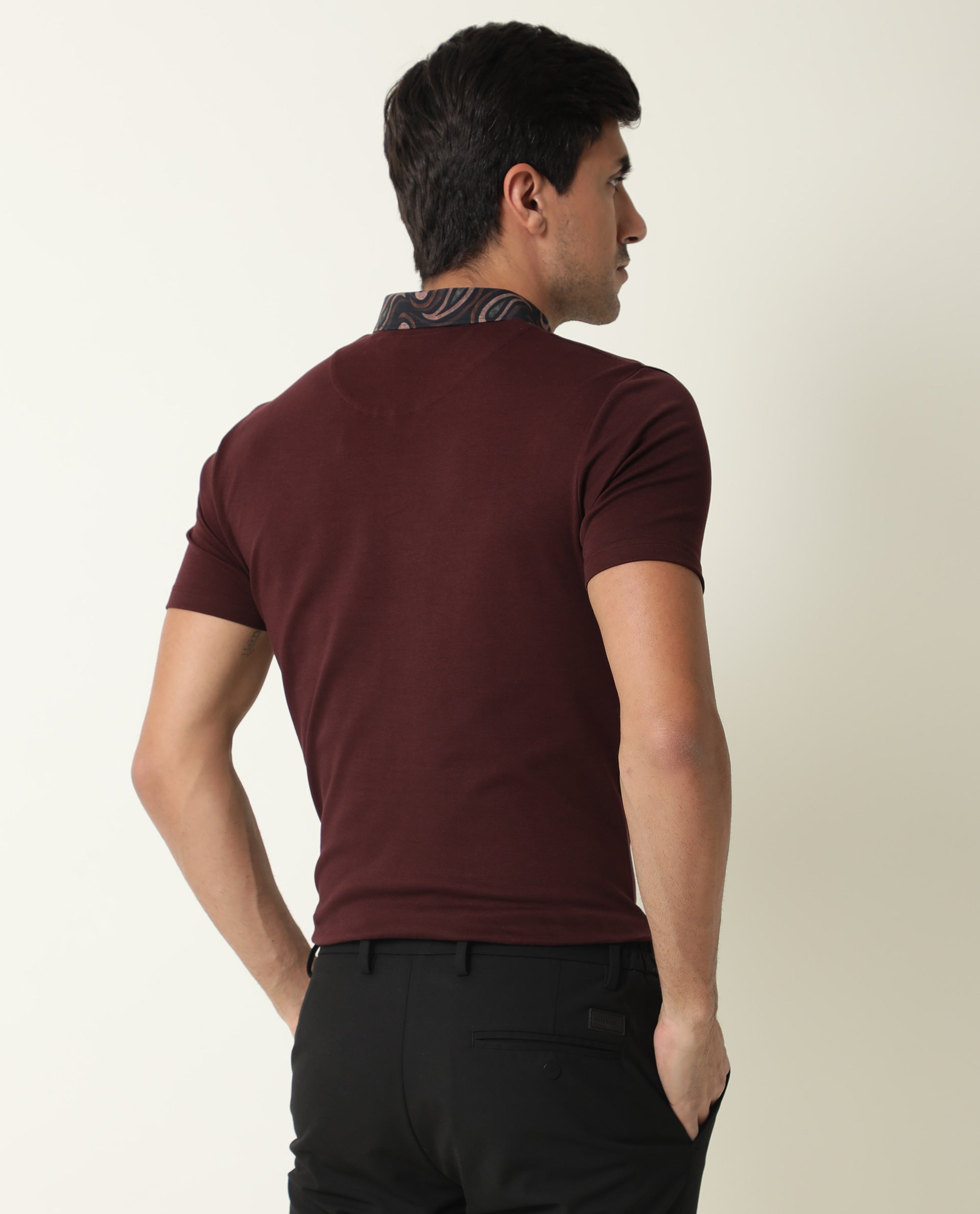 RARE RABBIT MEN'S RINGERS MAROON POLO COTTON FABRIC COLLARED NECK HALF SLEEVES BUTTON CLOSURE