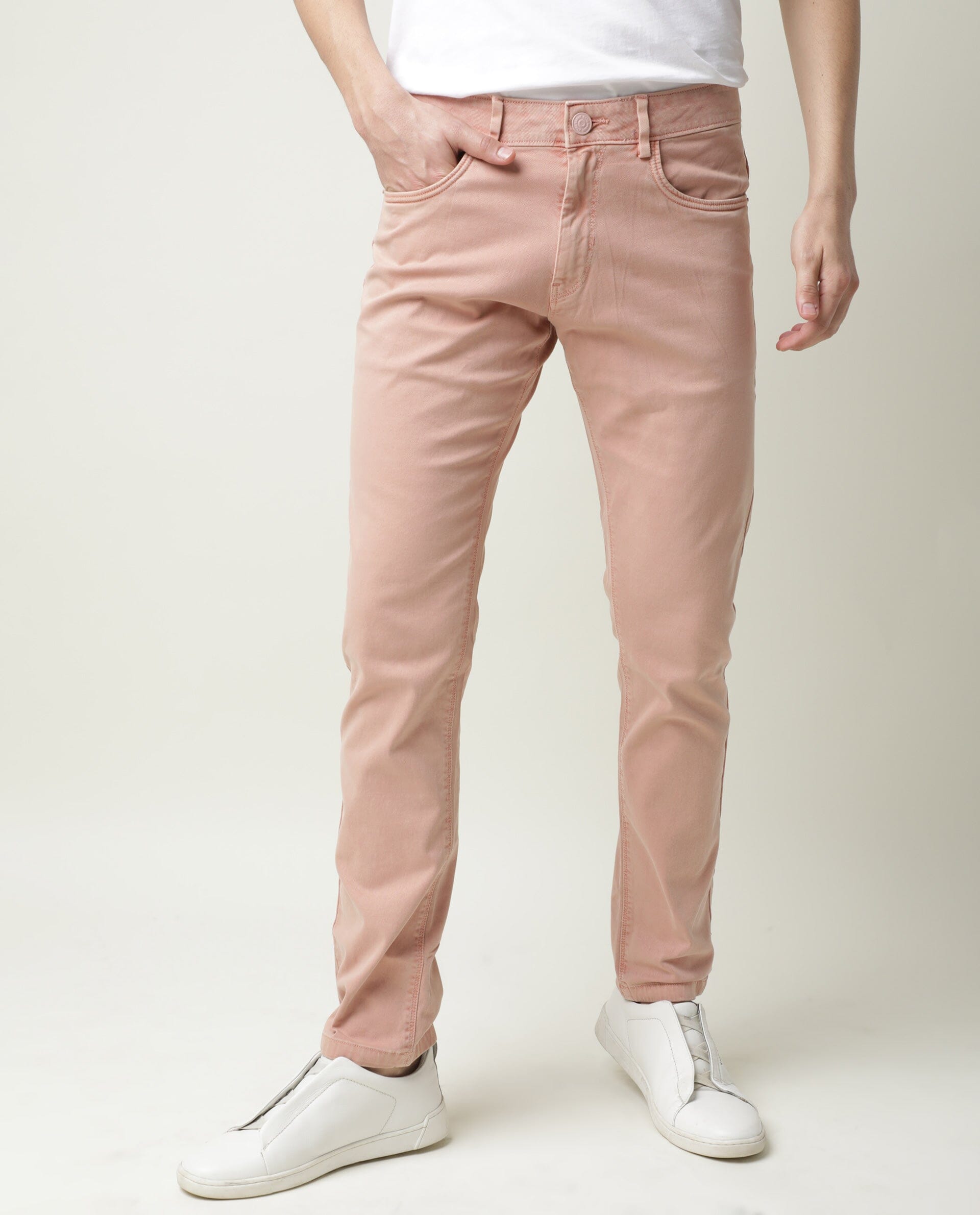 RARE RABBIT FIV5 PRIMARY PINK TROUSER COTTON ELASTANE FABRIC SLIM FIT BUTTON & ZIP CLOSURE