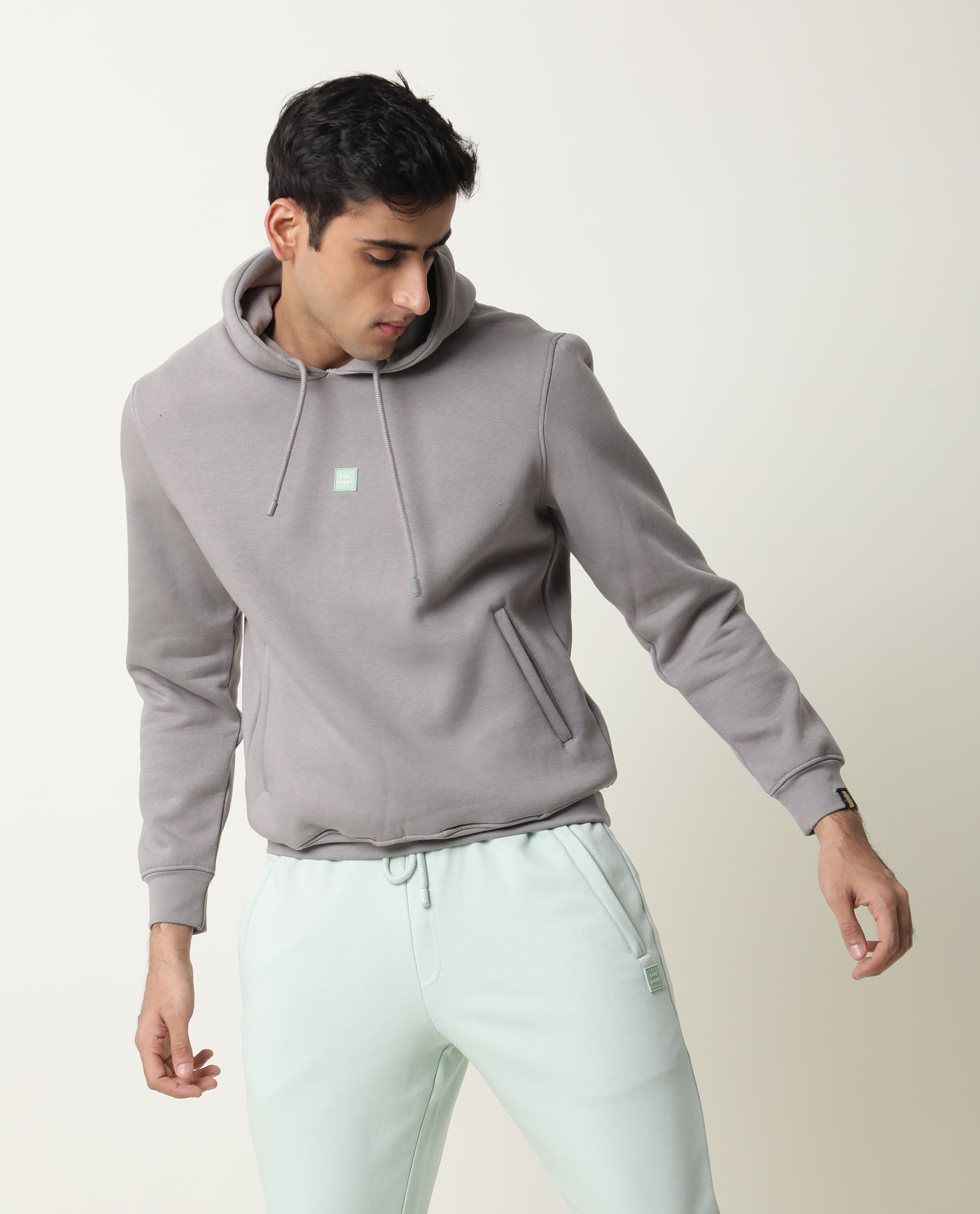 RARE RABBIT MEN'S BONO GREY SWEATSHIRT COTTON POLY FABRIC HOODIE FULL SLEEVES SLIM FIT