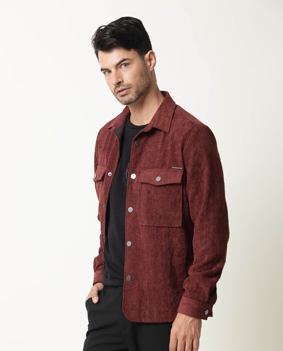 Rare Rabbit Men'S Nelli Maroon Jacket Polyester Fabric Collared Neck Full Sleeves Zipper Closure Slim Fit