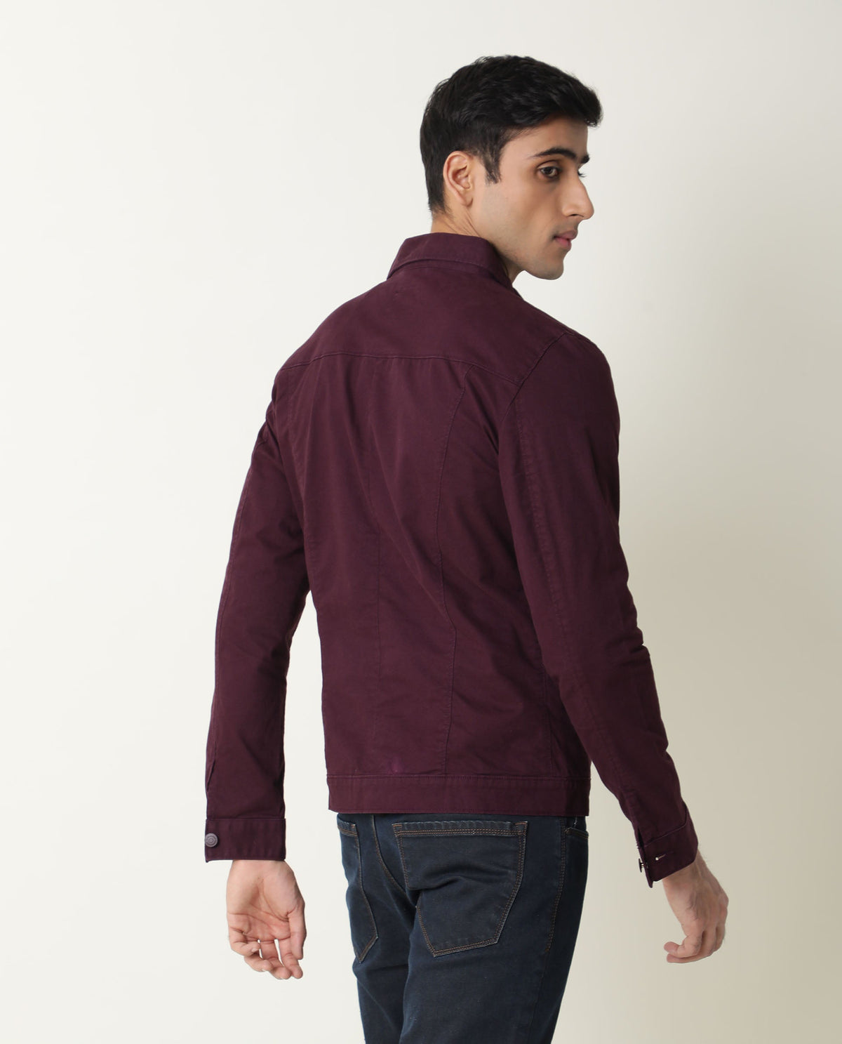 Rare Rabbit Vintage Primary Maroon Jacket Cotton Elastane Fabric Full Sleeve Spread Collar Slim Fit