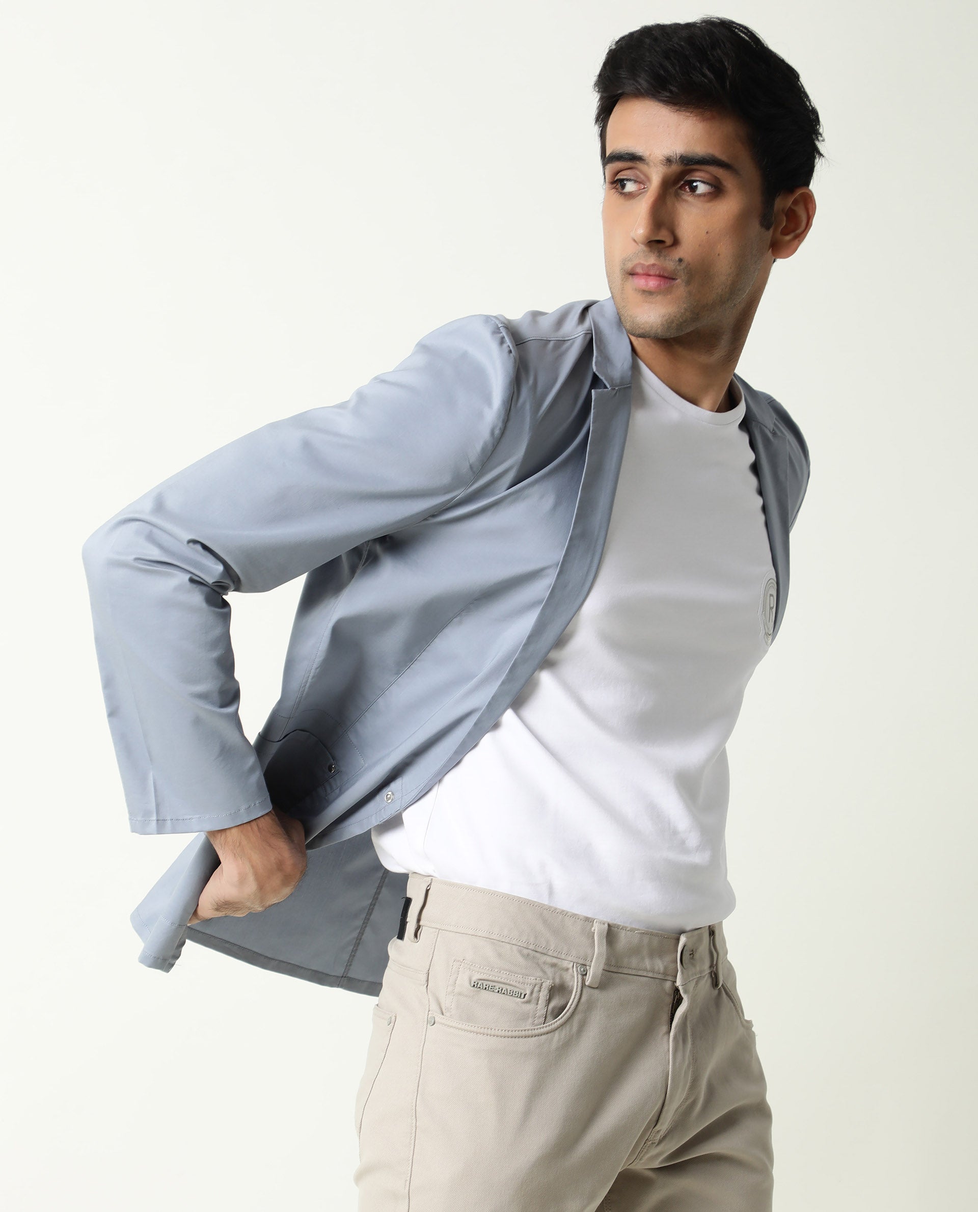 Rare Rabbit Men's Glaze Blue Plain Lightweight Blazer/Jacket