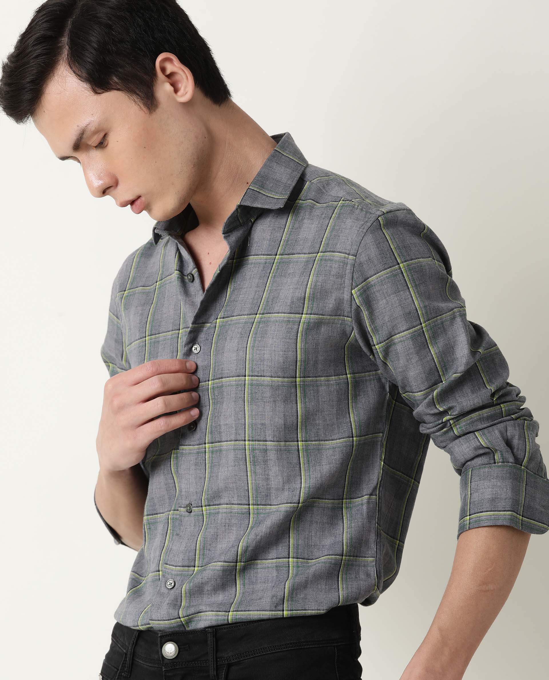 RARE RABBIT MENS TISSE GREY SHIRT POLYCOTTON FABRIC SLIM FIT COLLAR COLLAR Full Sleeve