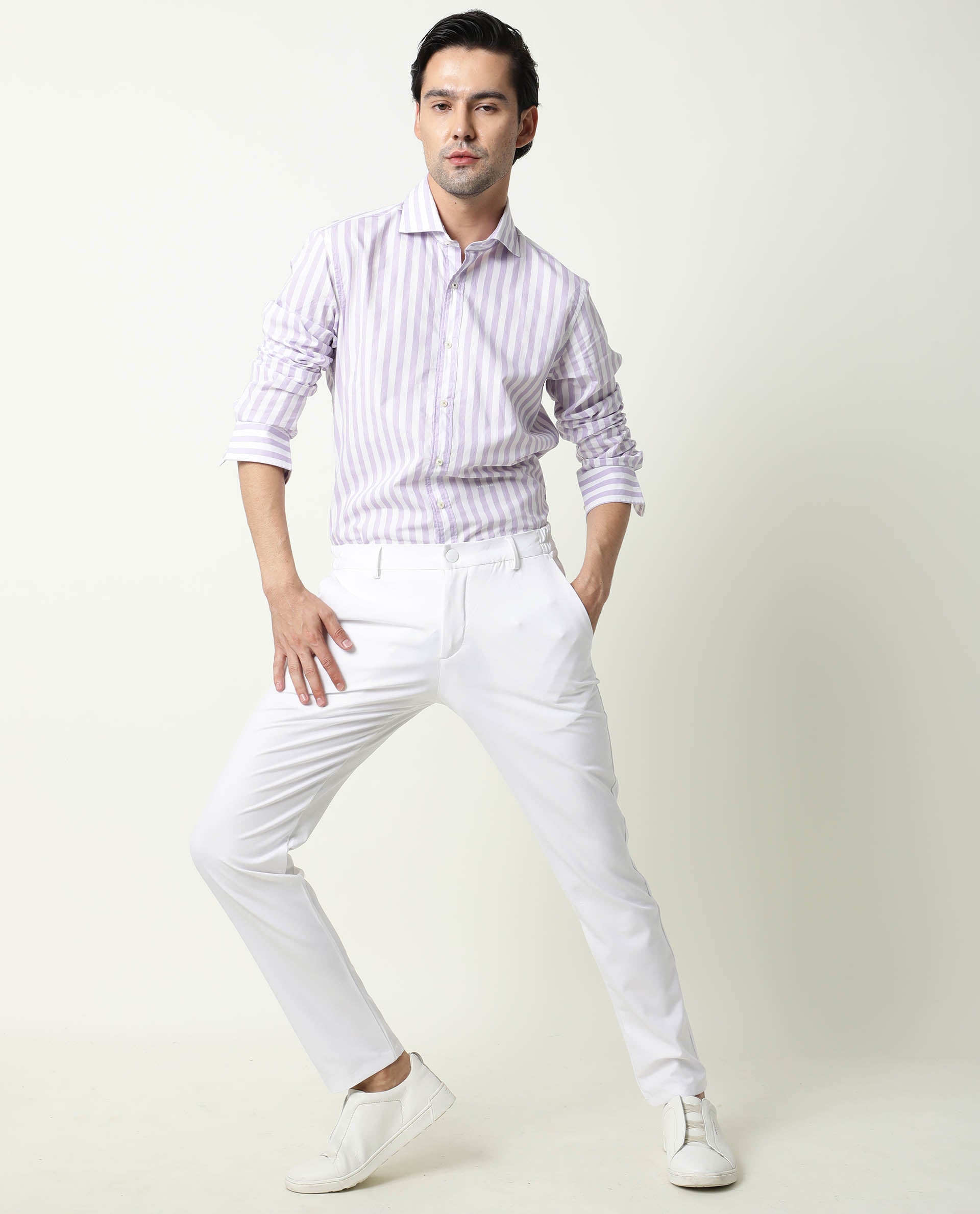 Buy Edit- Slim Fit Mens Trouser - Off White | Rare Rabbit