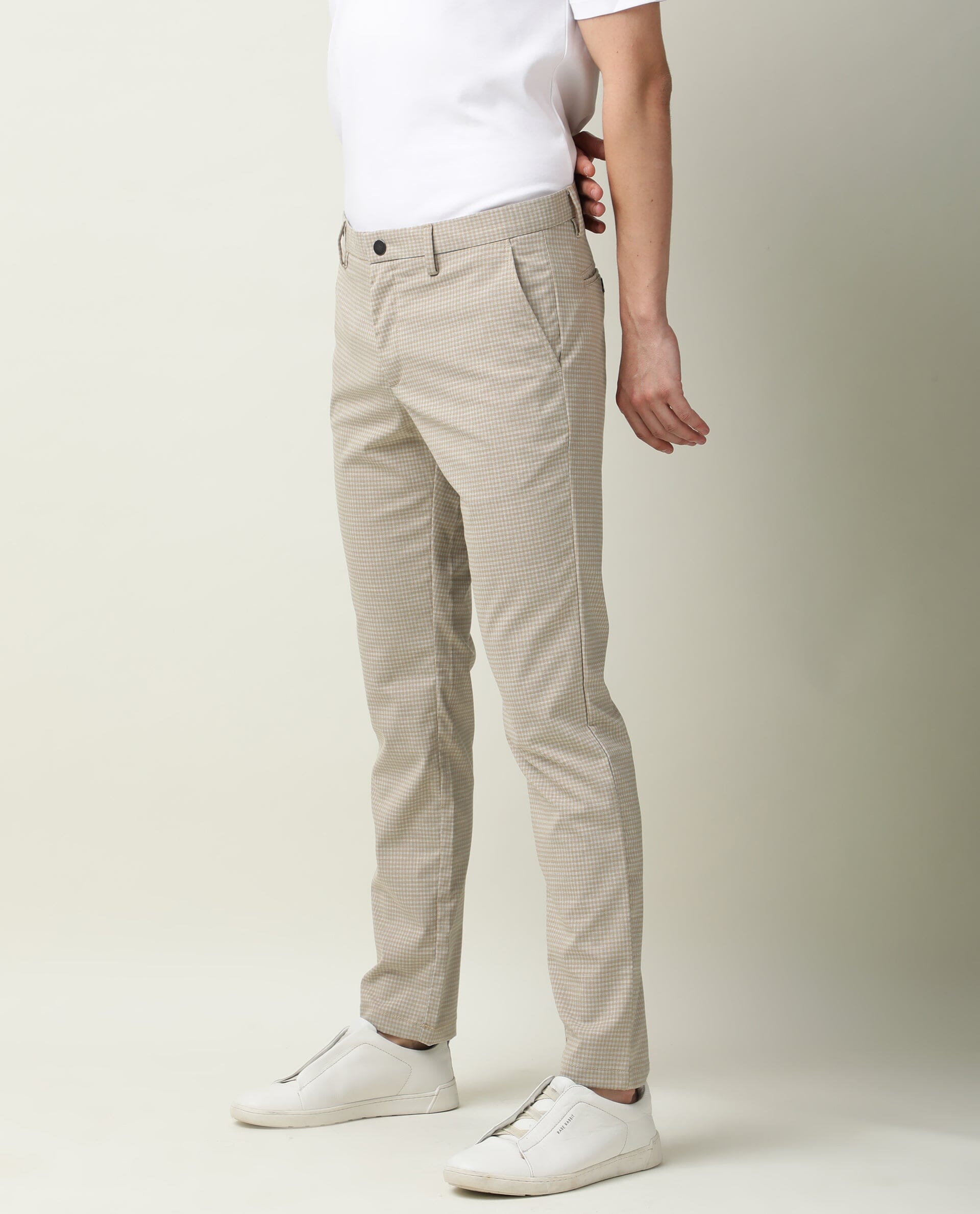 Buy SOJANYA Men Cream Coloured  Olive Green Regular Fit Checked Trousers   Trousers for Men 12060142  Myntra