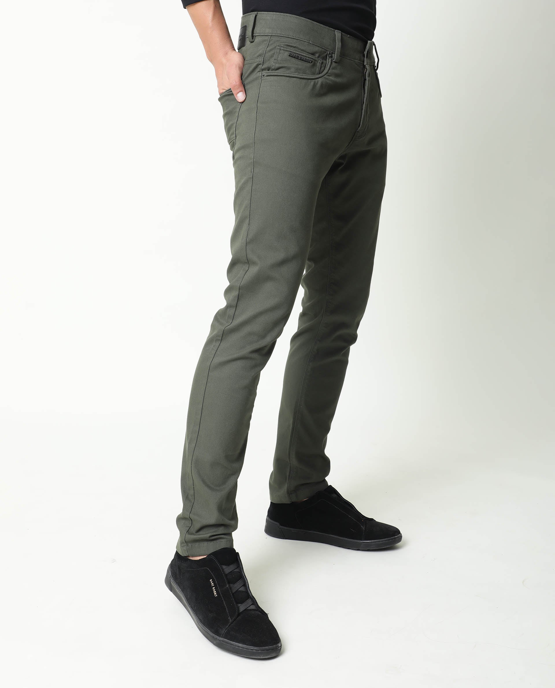 Rare Rabbit Men's Spoke Green Solid Mid-Rise Regular Fit Trouser