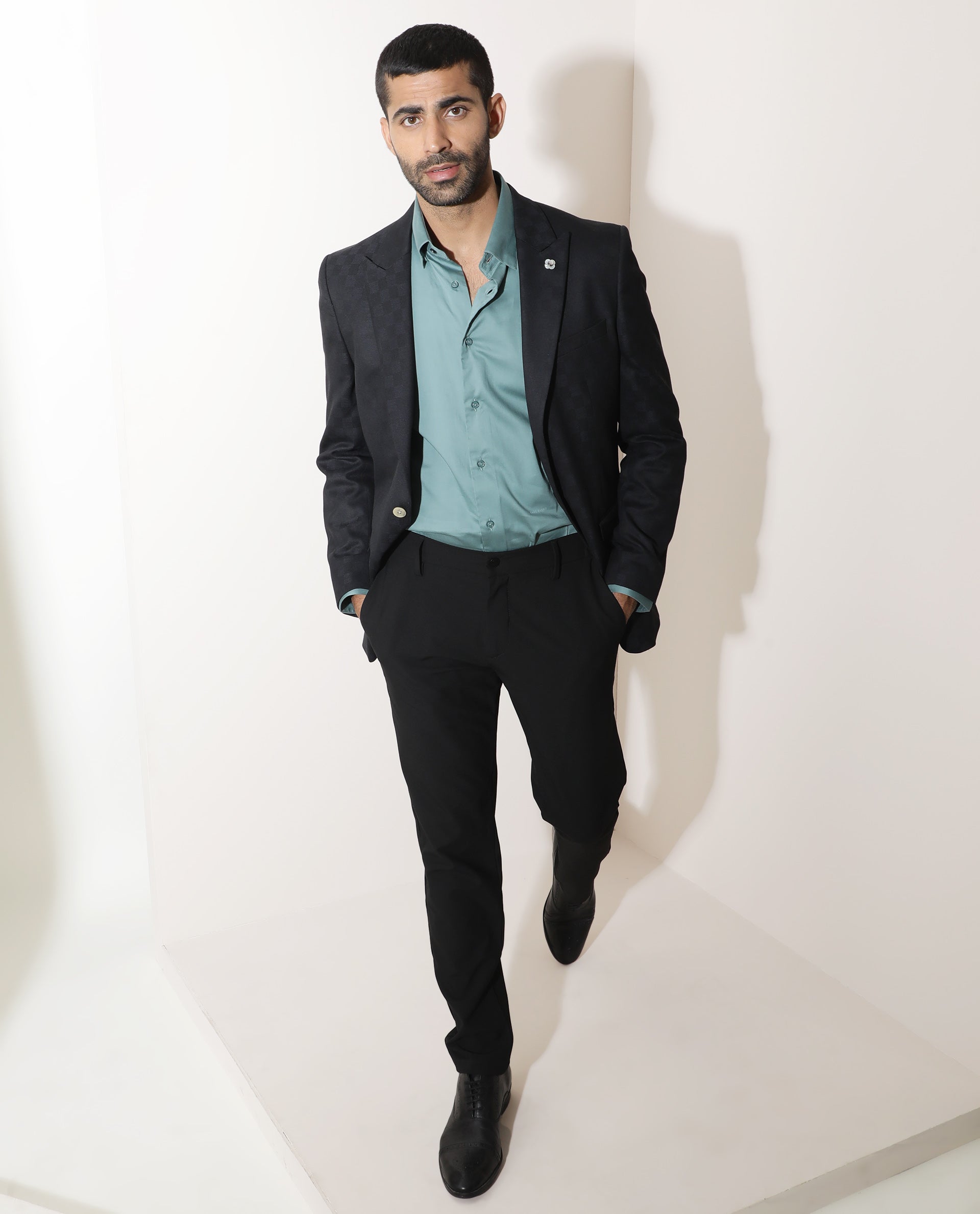 Rare Rabbit Men's Como Green Satin Fabric Button Down Collar Full Sleeves Solid Formal Shirt