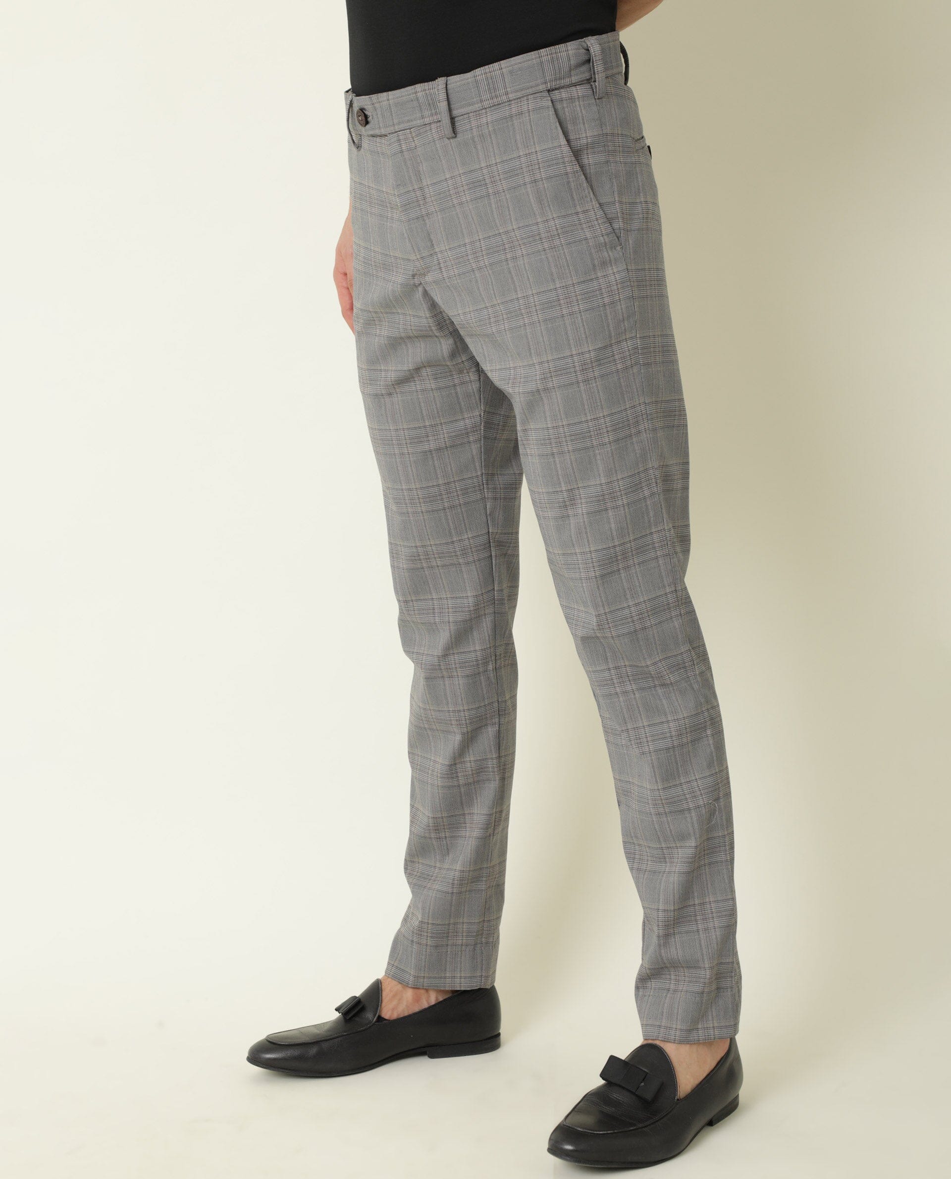 Buy WES Formals by Westside Light Grey Carrot Fit Check Trousers for Men  Online  Tata CLiQ