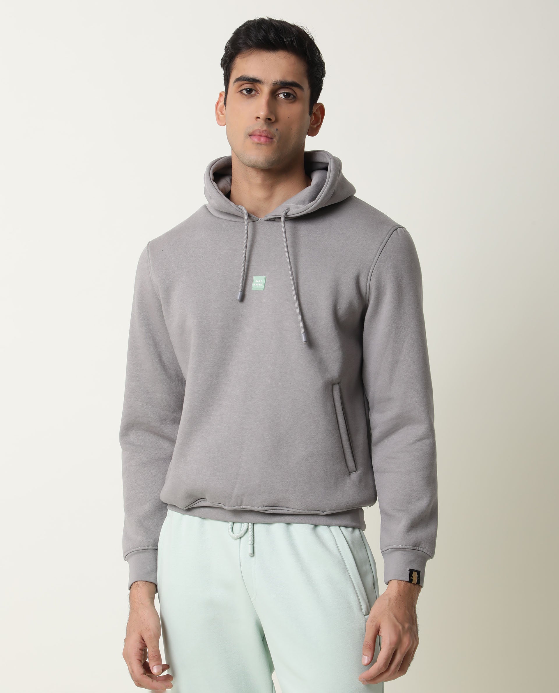 RARE RABBIT MEN'S BONO GREY SWEATSHIRT COTTON POLY FABRIC HOODIE FULL SLEEVES SLIM FIT