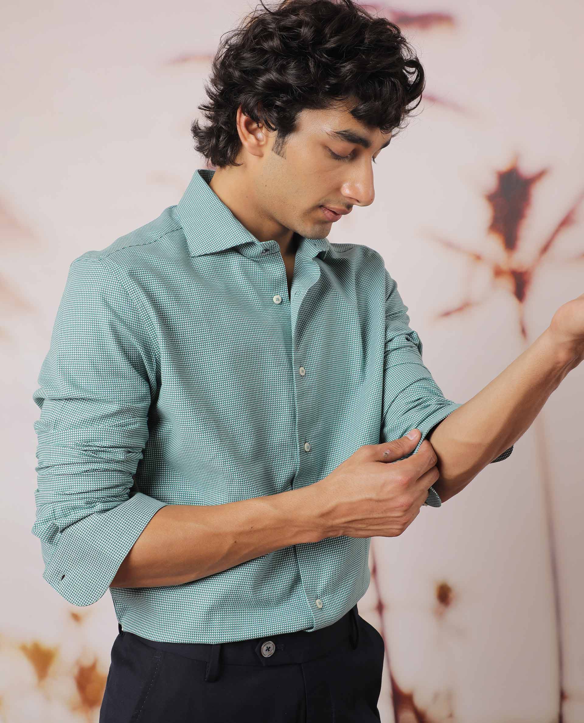 Rare Rabbit Men's Kings Green Cotton Fabric Full Sleeves Check Shirt