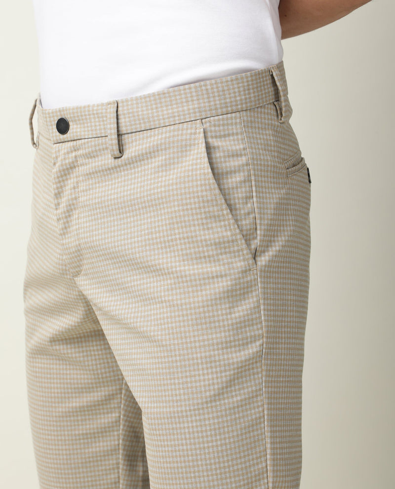 Buy CreamColoured Checked Slim Fit Casual Trousers online  Looksgudin