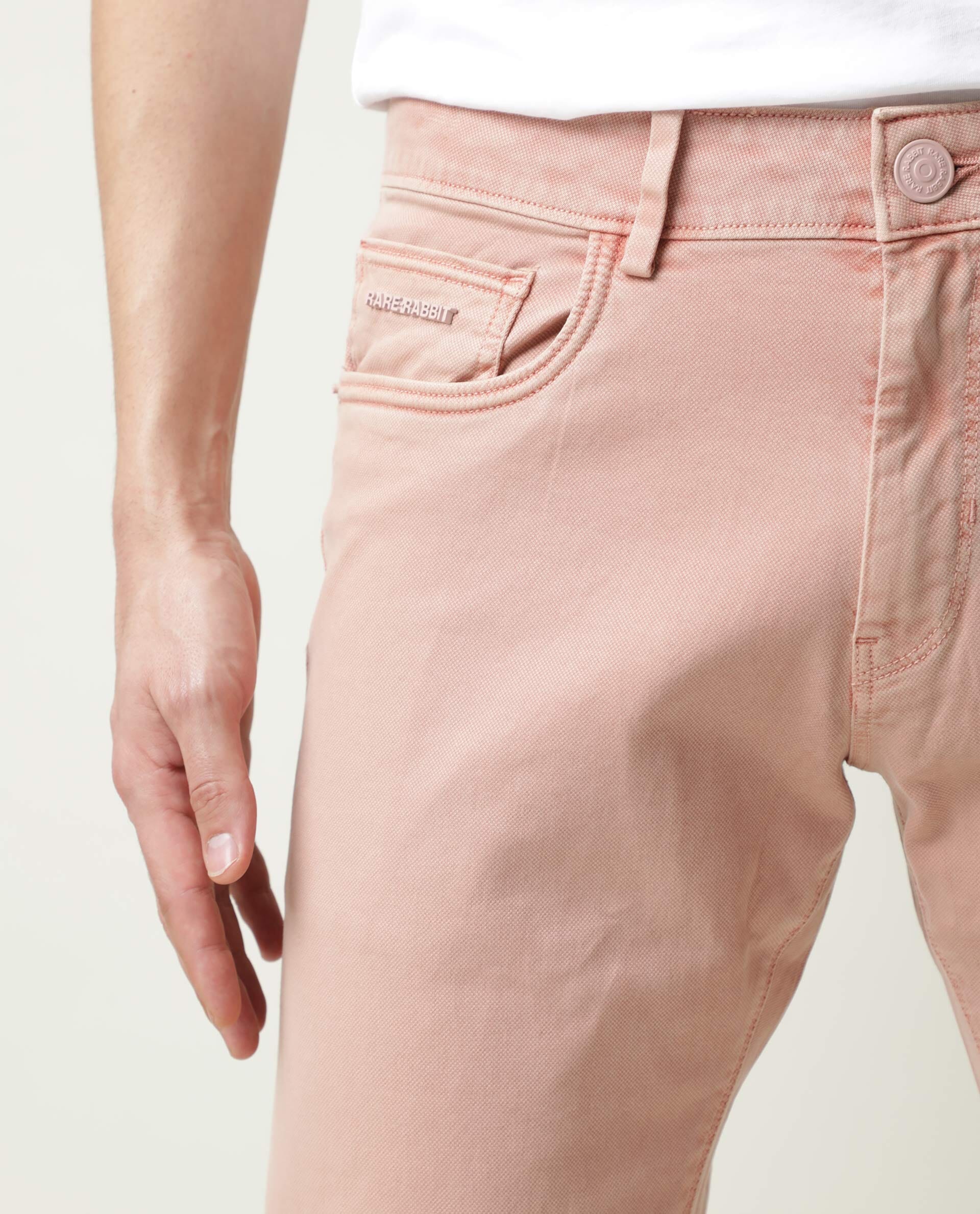 RARE RABBIT FIV5 PRIMARY PINK TROUSER COTTON ELASTANE FABRIC SLIM FIT BUTTON & ZIP CLOSURE
