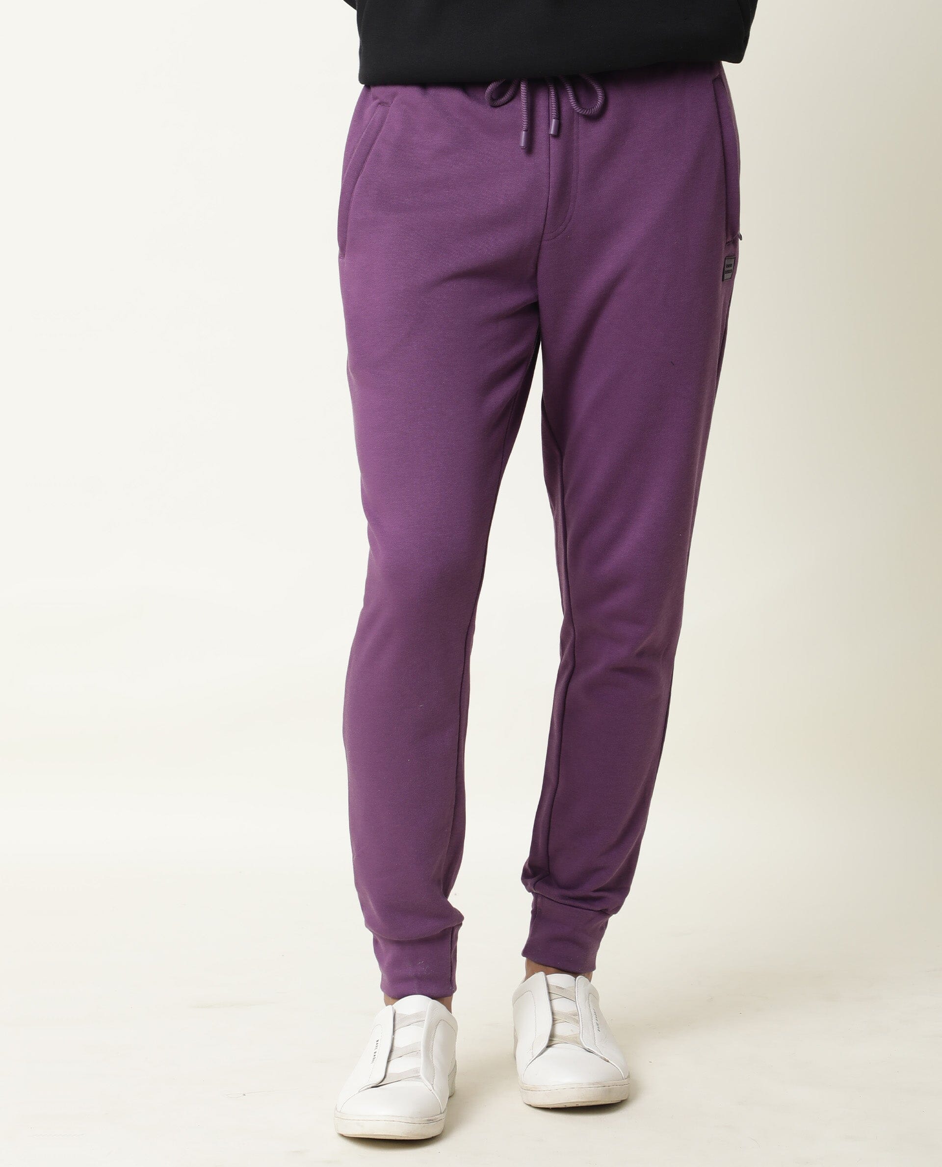 Rare Rabbit Arvon Primary Purple Track Pant Cotton Poly Fabric Slim Fit Drawsting Closure