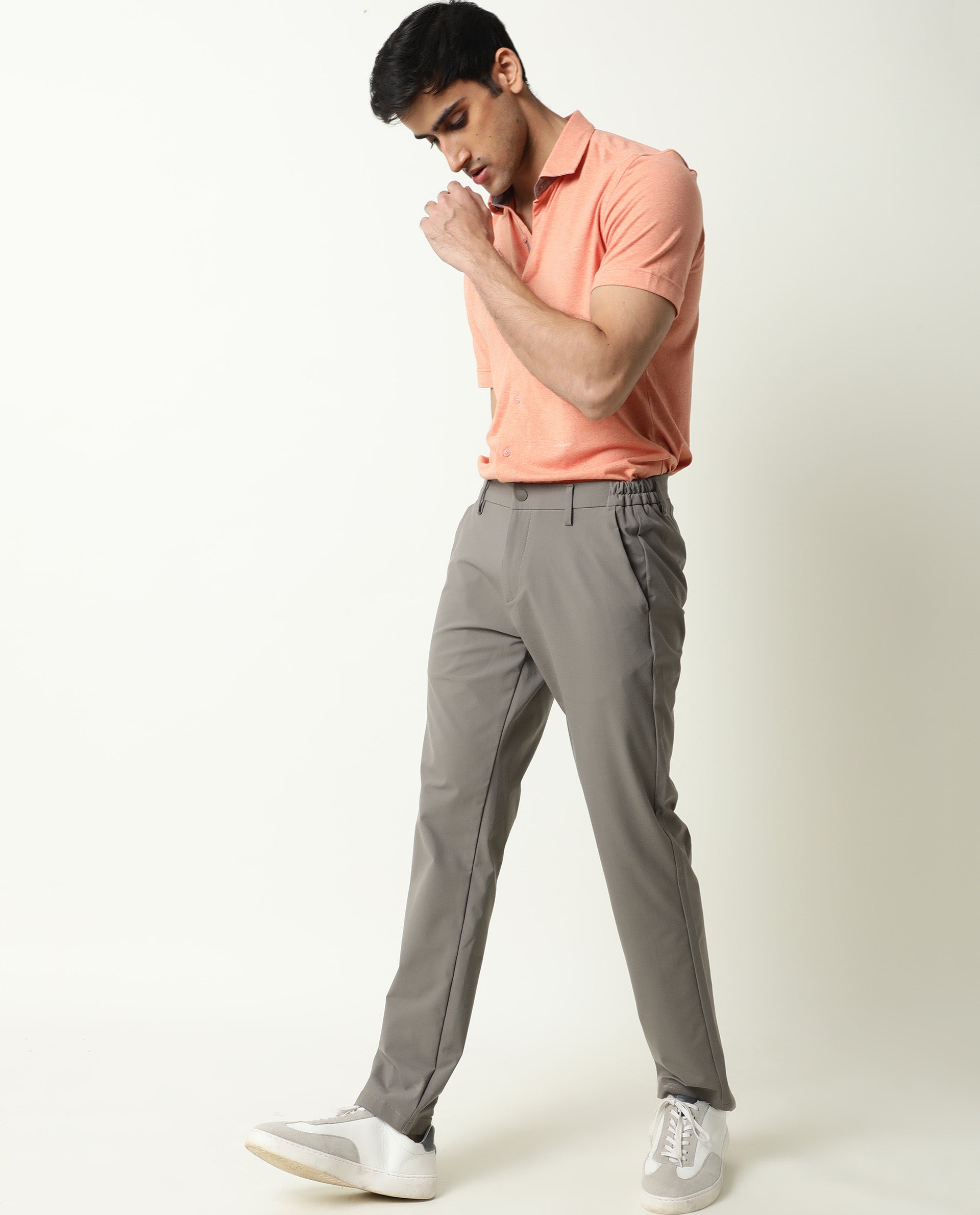 Rare Rabbit Men's Miraj Orange Cotton Fabric Half Sleeves Knitted Shirt