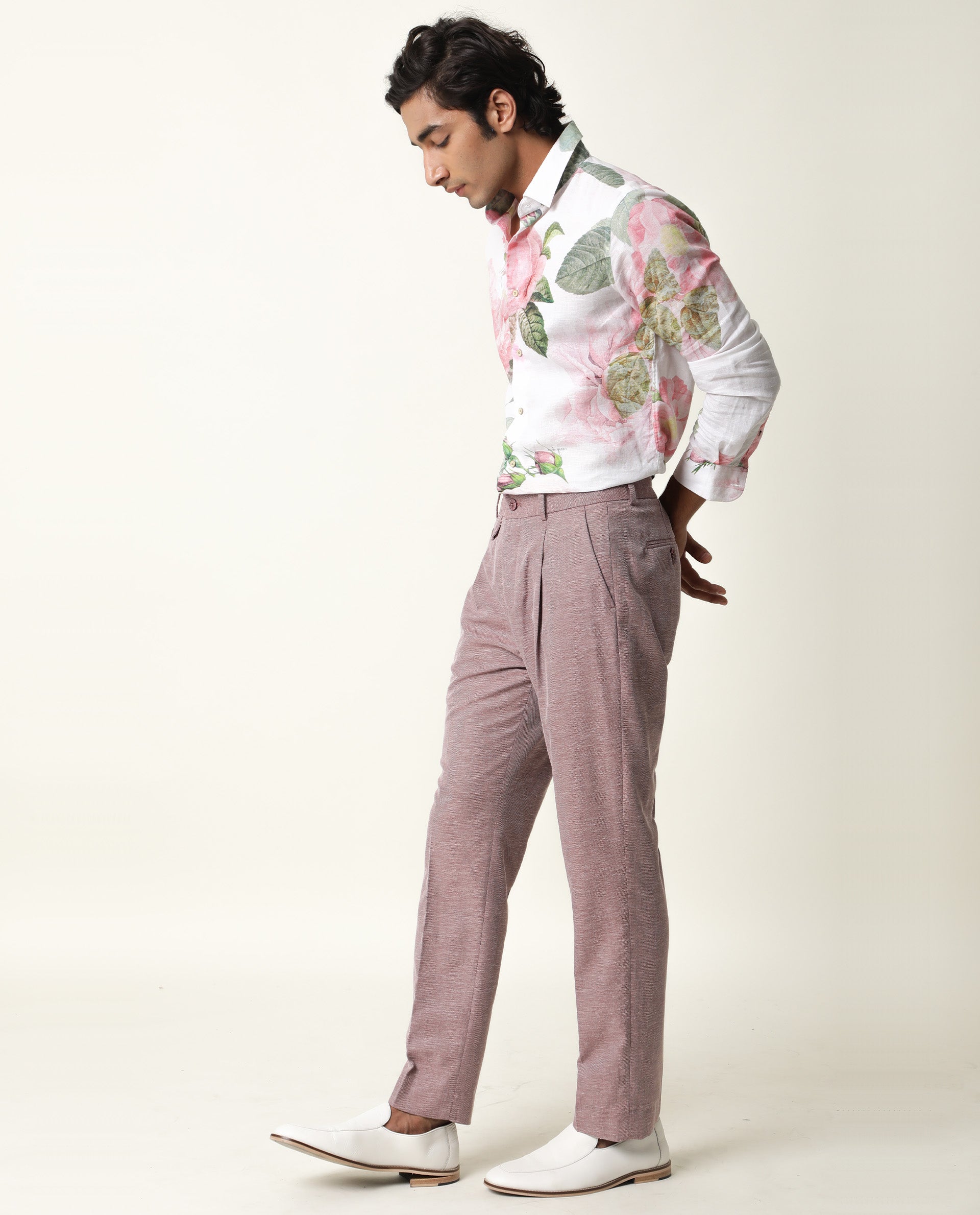 Rare Rabbit Men's Slovens White Shirt Cotton Fabric Floral Print Full Sleeves Shirt