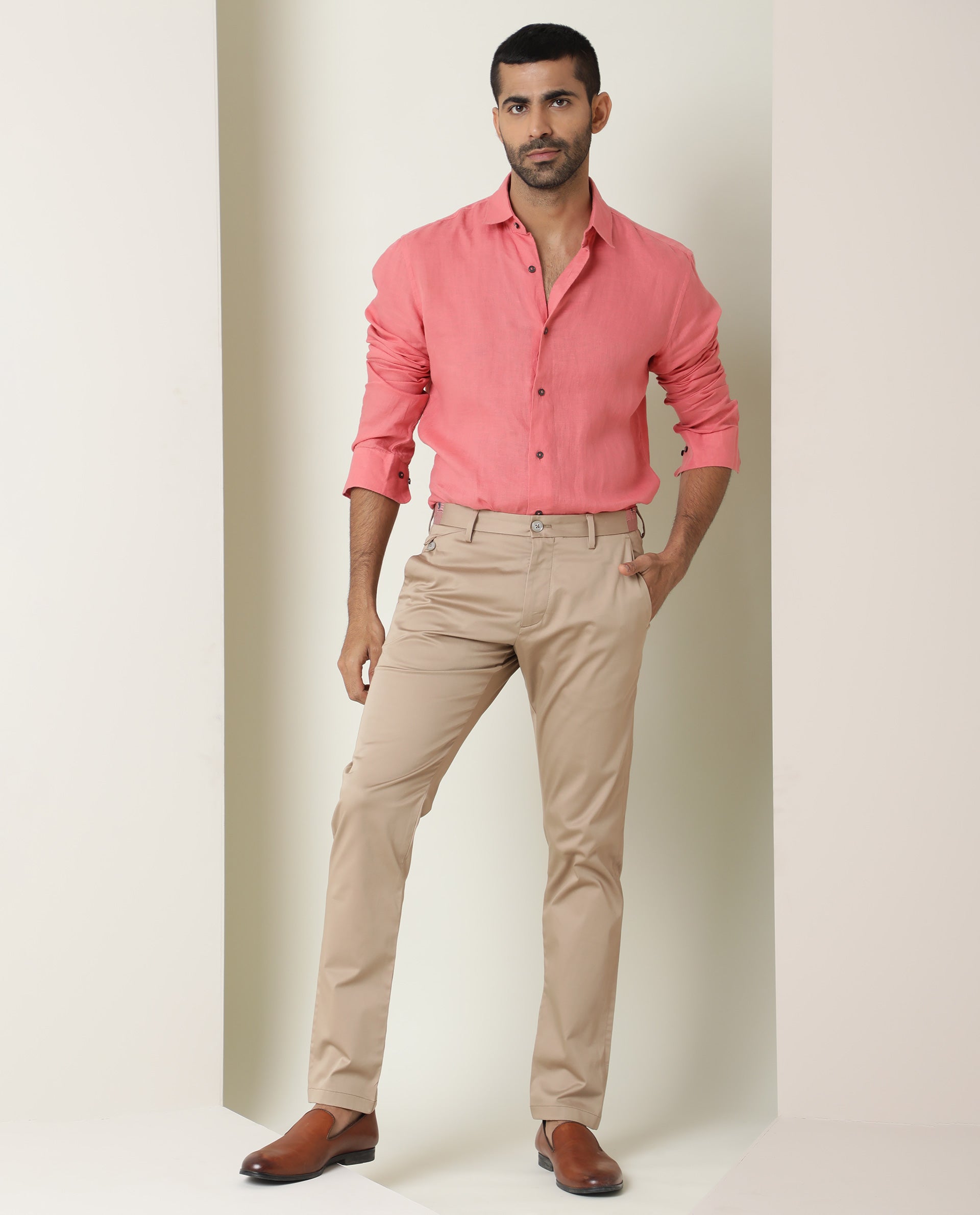 Beige pants hot sale pink shirt