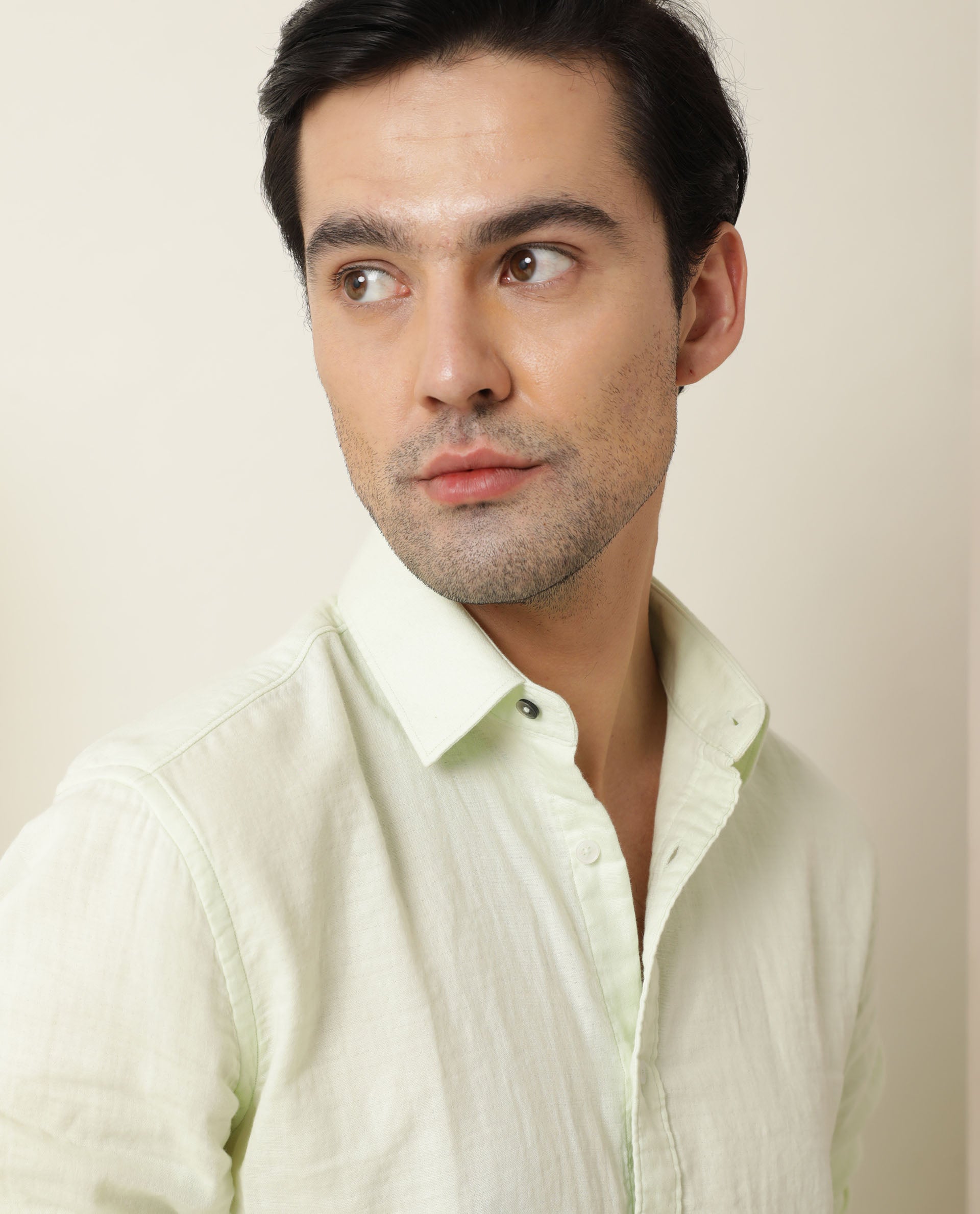 Rare Rabbit Men's Layerr Light Green Cotton Fabric Full Sleeves Solid Shirt