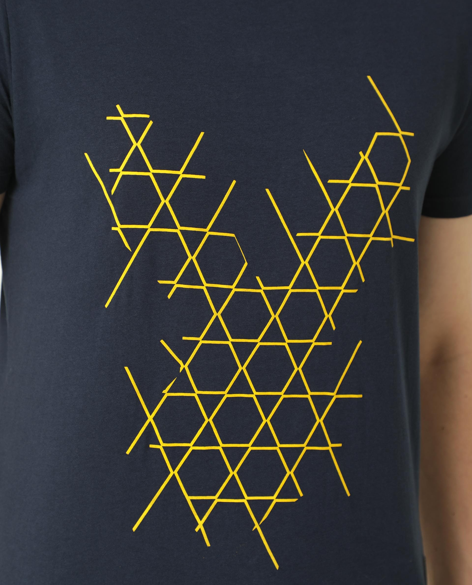 Rare Rabbit Men's Hegon Navy Crew Neck HD Printed Half Sleeves Slim Fit T-Shirt