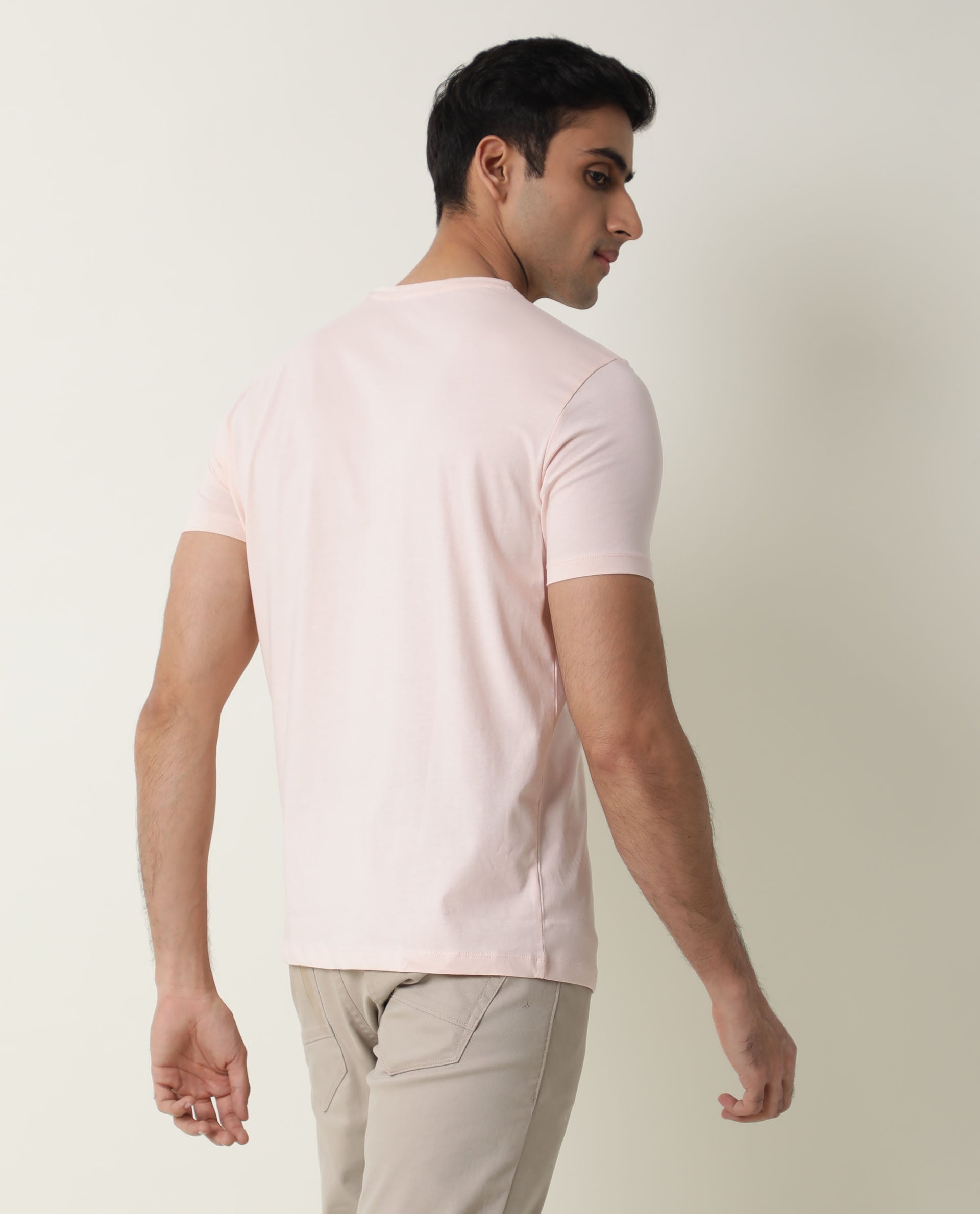 Rare Rabbit Men's Dunnii Pink T-Shirt Cotton Fabric Slim Fit Crew Neck Half Sleeves