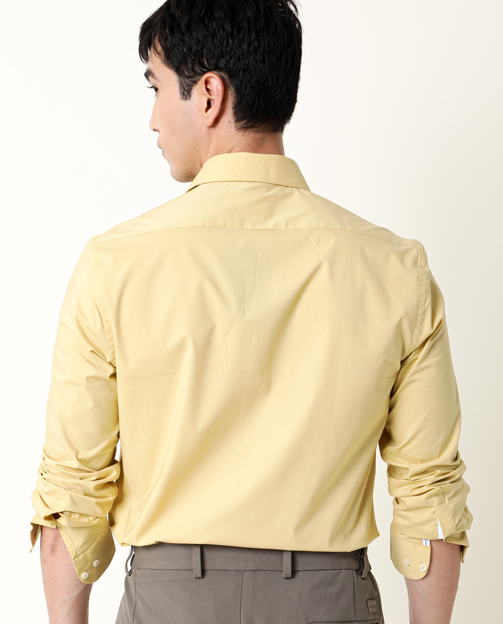 Rare Rabbit Men's Neutro Ls Light Mustard Cotton Polyester Fabric Full Sleeves Solid Shirt