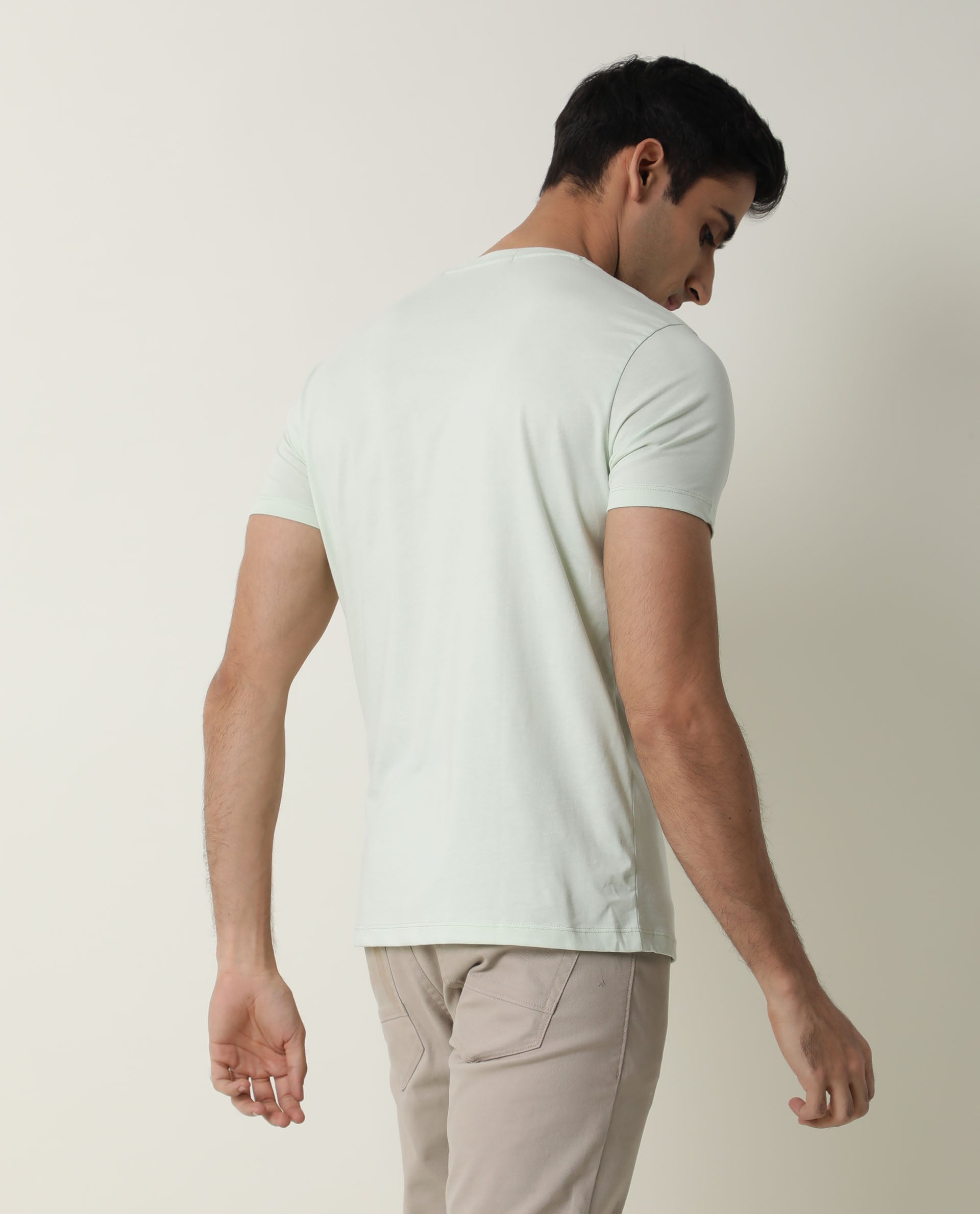 RARE RABBIT MENS MODERN-2 GREEN T-SHIRT COTTON FABRIC SLIM FIT CREW NECK HALF SLEEVE