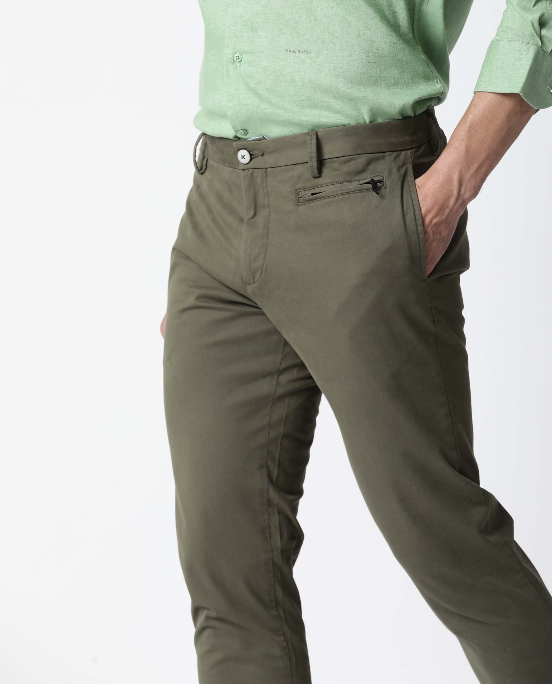GLAKOLIVE  A slim fit solid stretch trousers online in India