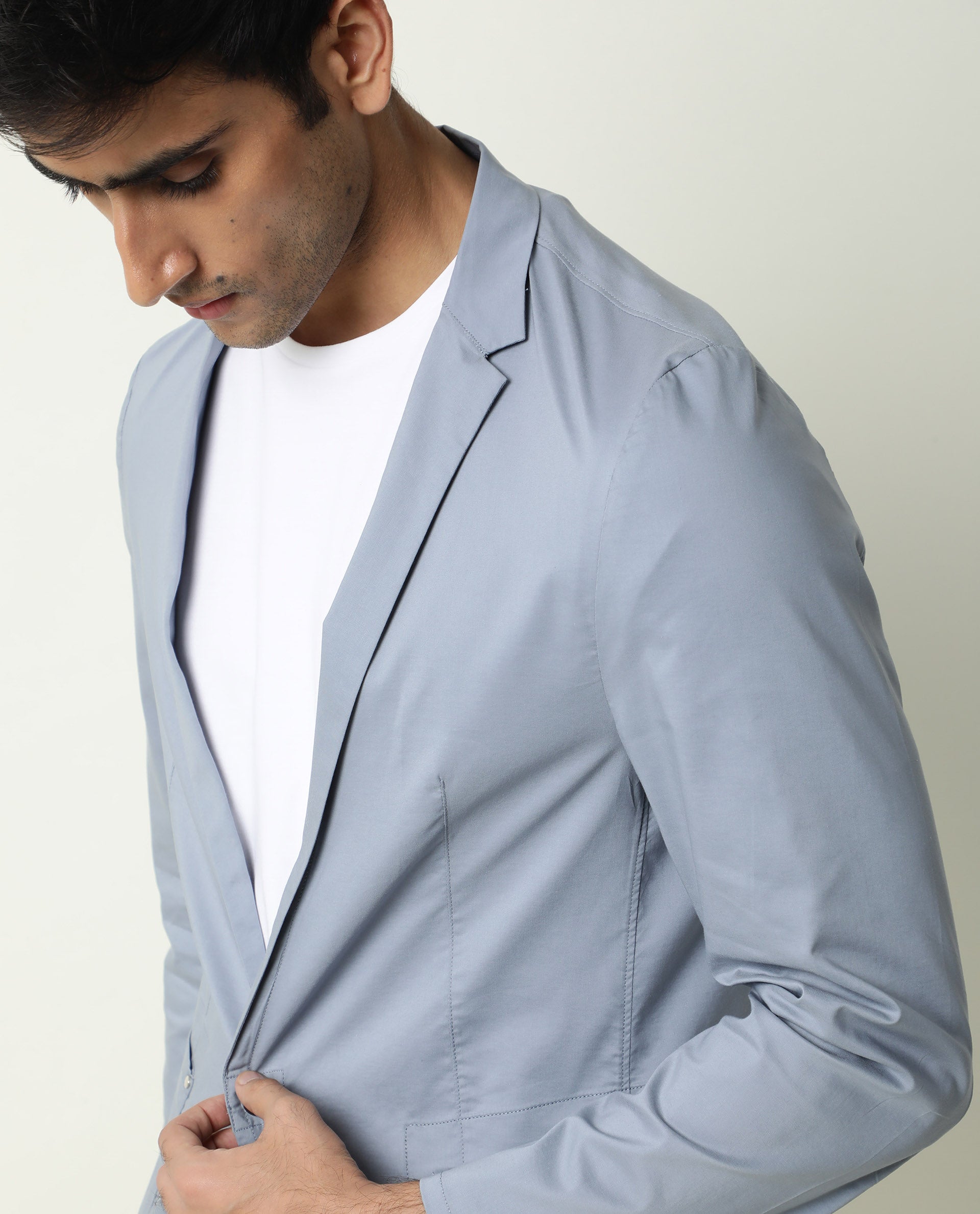 Rare Rabbit Men's Glaze Blue Plain Lightweight Blazer/Jacket
