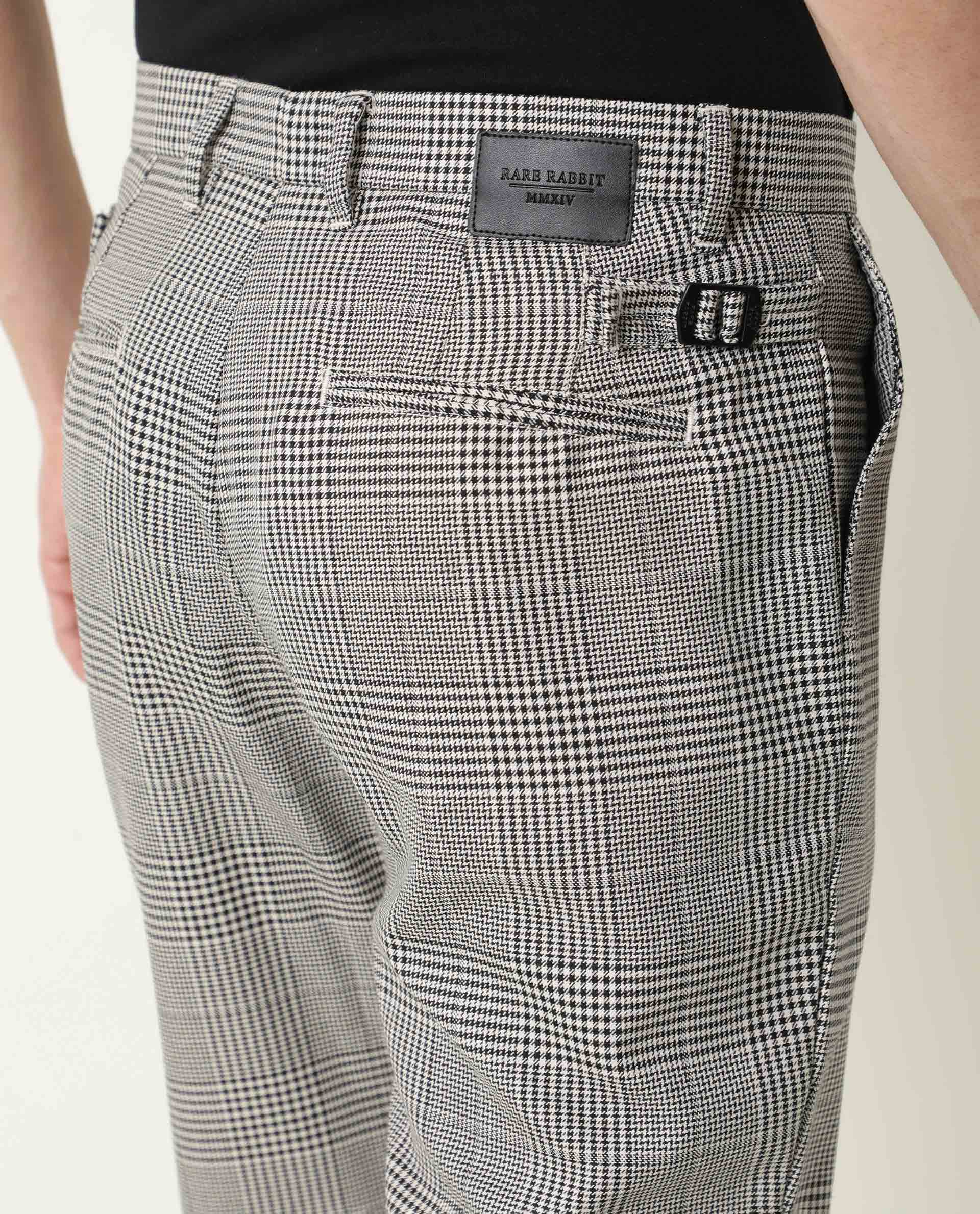 Rare Rabbit Men's Grayson Black Solid Mid-Rise Regular Fit Trouser