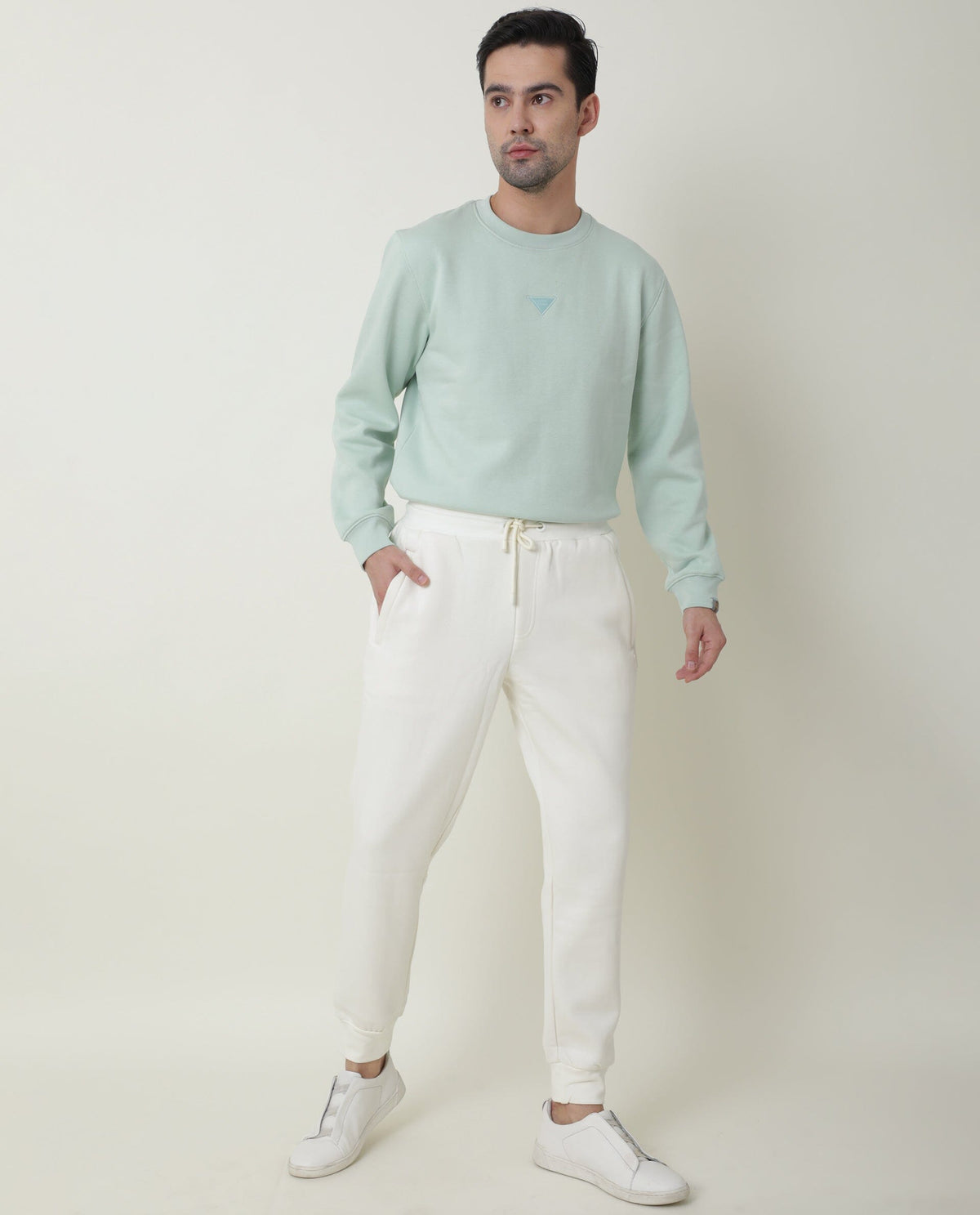 RARE RABBIT MEN'S PANAMA OFFWHITE TRACK PANT COTTON POLY FABRIC SLIM FIT MID RISE
