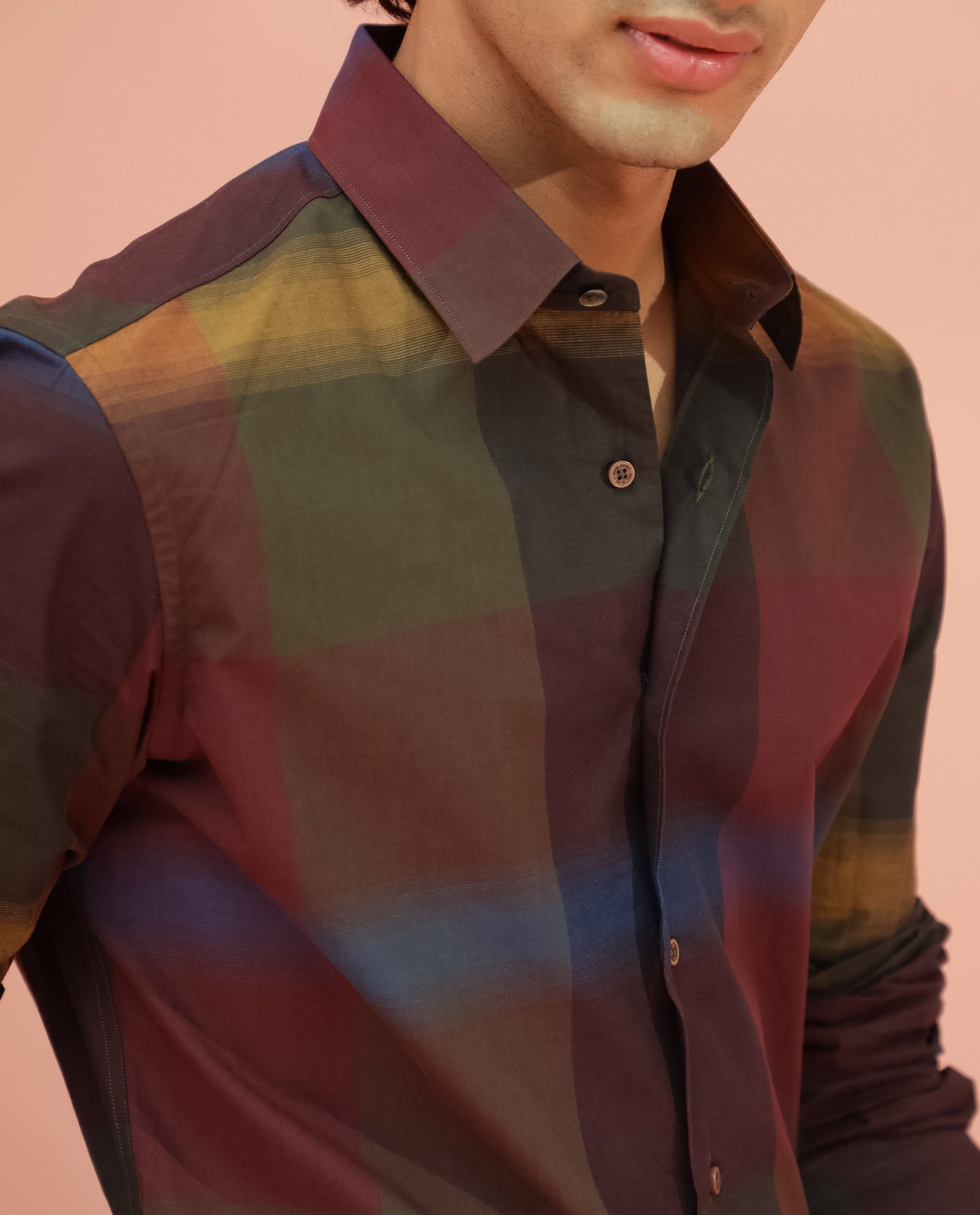 Rare Rabbit Men's Trewen Maroon Cotton Fabric Full Sleeves Checks Shirt