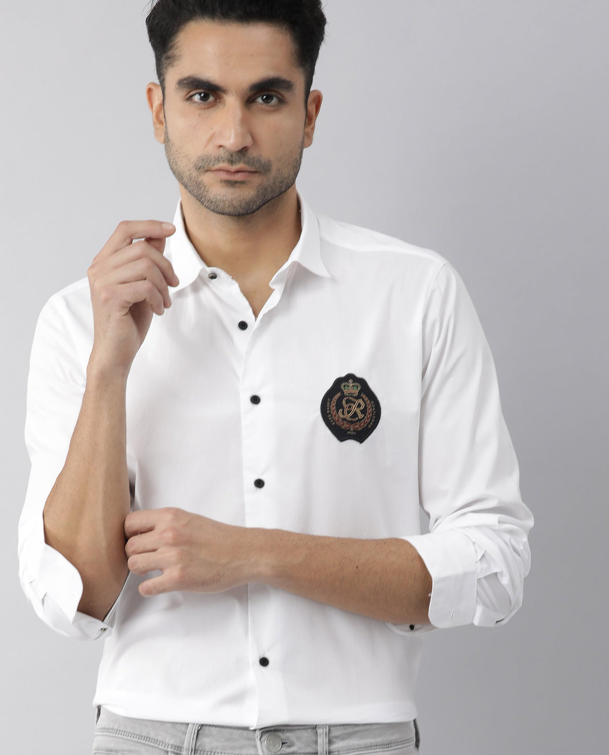 RARE RABBIT MEN'S GARLAND-S WHITE SHIRT COTTON FABRIC COLLARED NECK FULL SLEEVES BUTTON CLOSURE