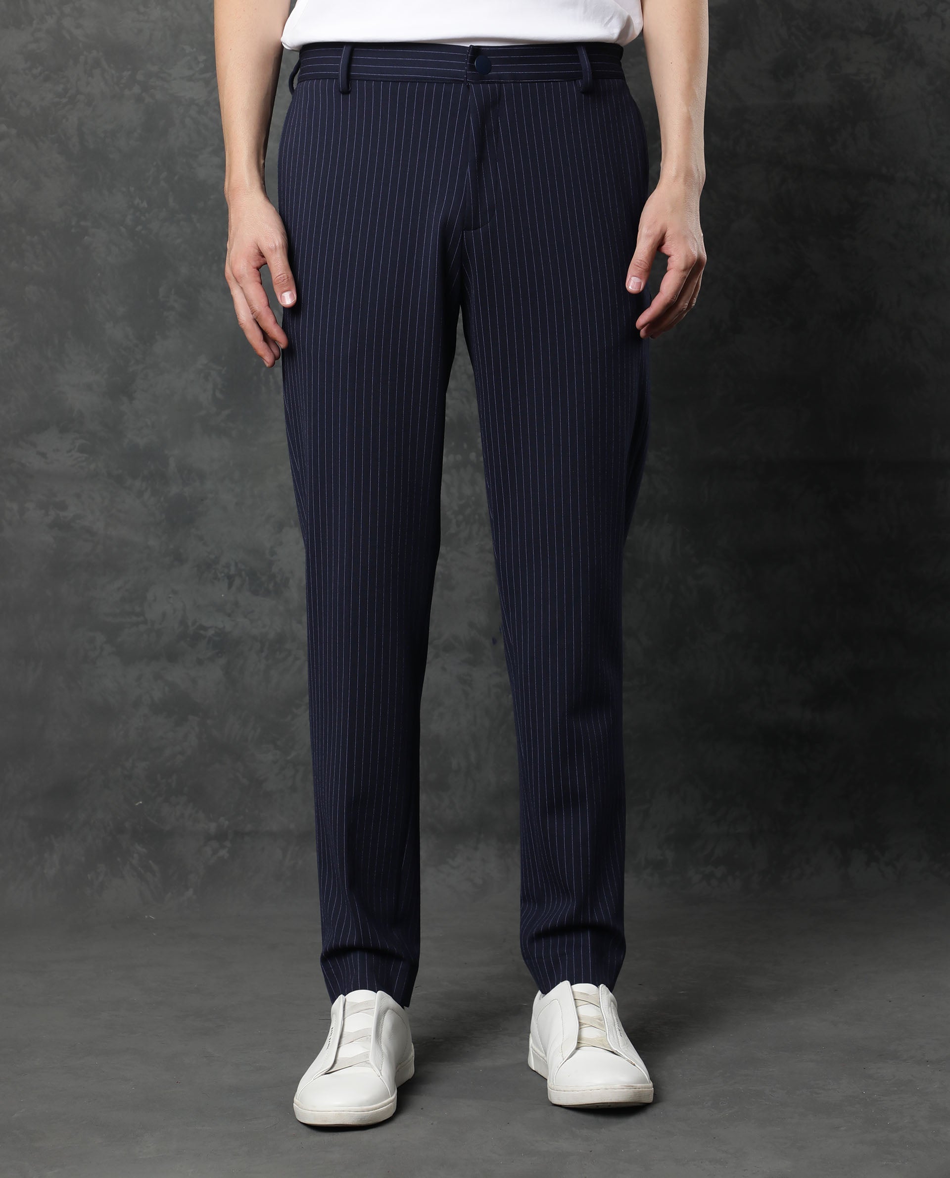 Navy Pinstripe Tapered Trousers  New Look