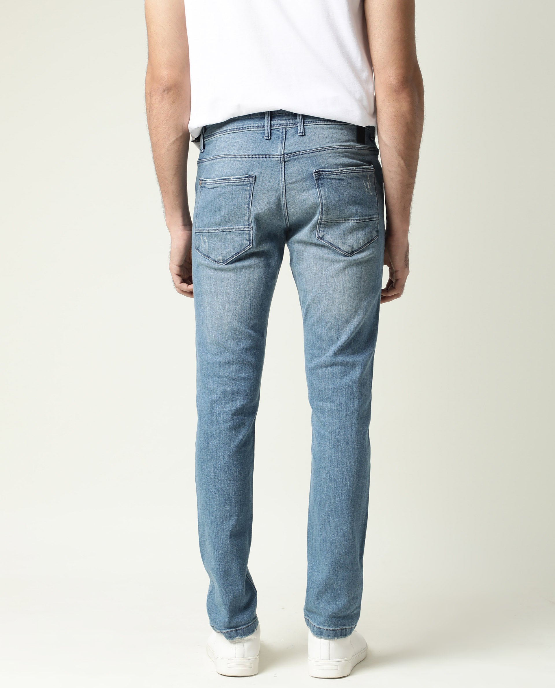 RIPPED SLIM FIT JEANS - Light blue