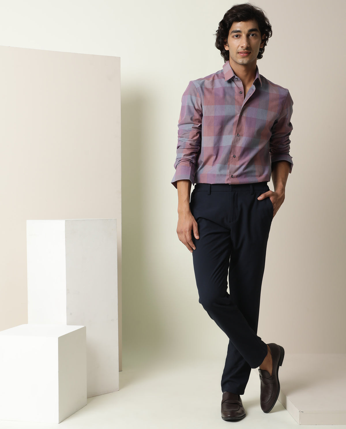 Rare Rabbit Men's Vasco Pink Cotton Fabric Full Sleeves Checks Print Shirt