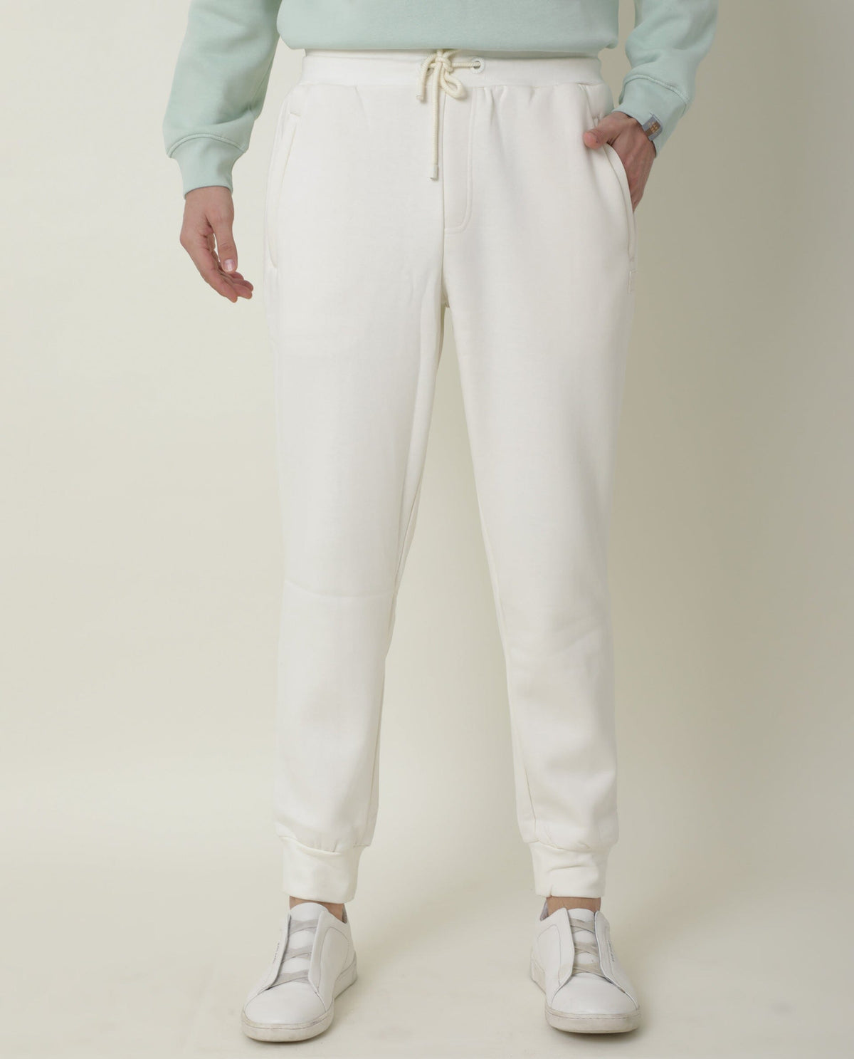 RARE RABBIT MEN'S PANAMA OFFWHITE TRACK PANT COTTON POLY FABRIC SLIM FIT MID RISE