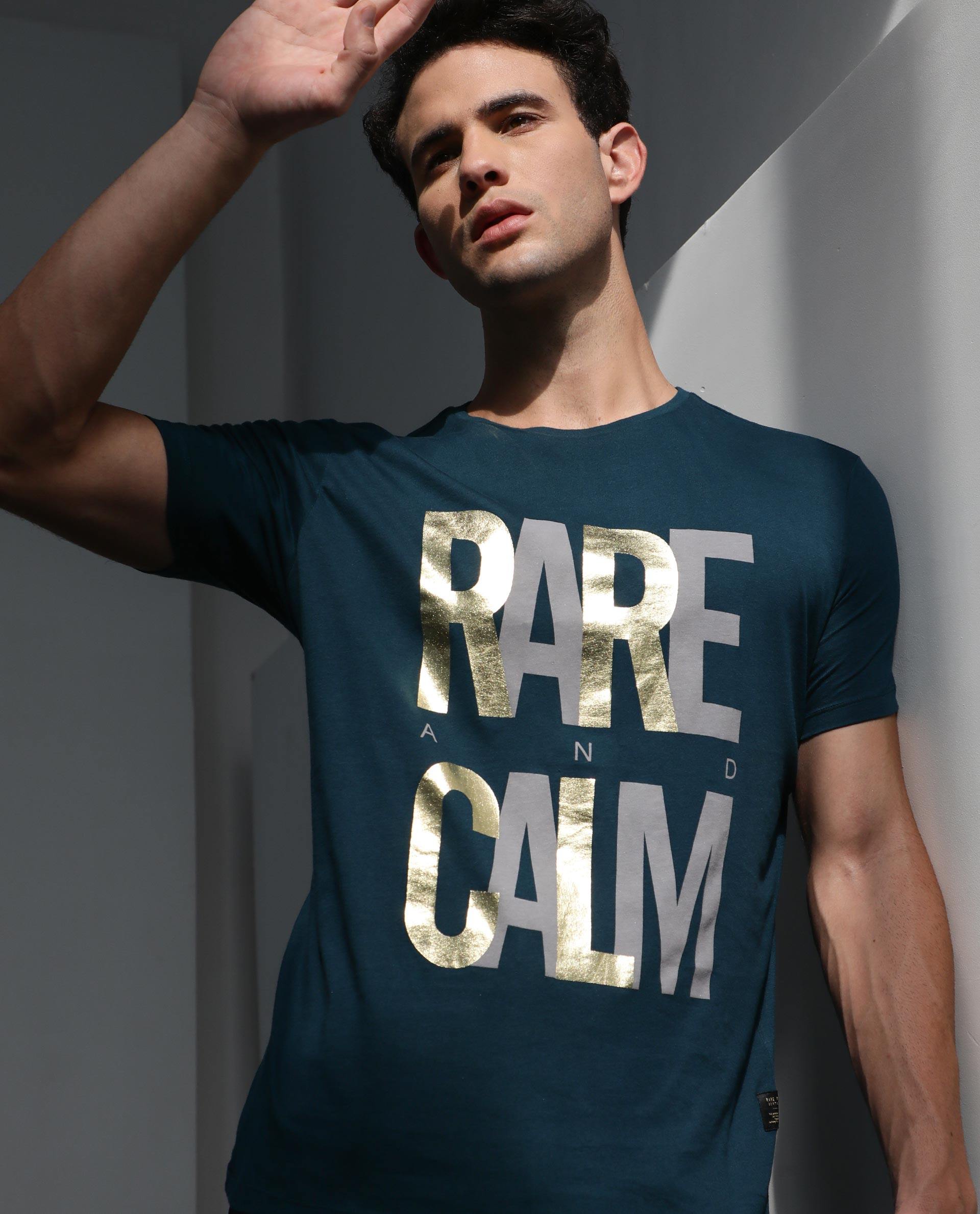 Buy Rare & Calm- Graphic Men'S T Shirt-Green Rare Rabbit