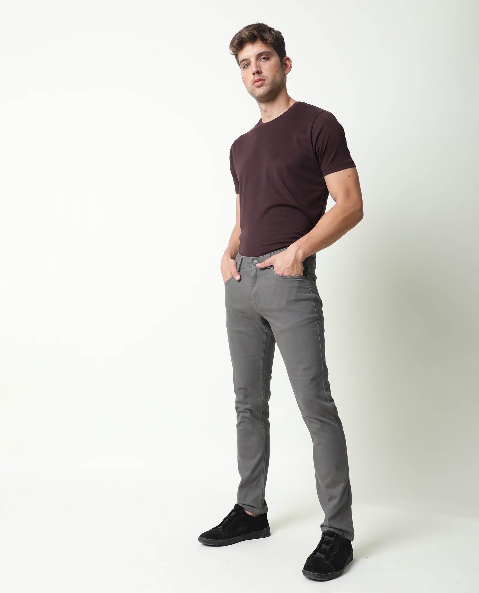 Rare Rabbit Men's Spoke Grey Solid Mid-Rise Regular Fit Trouser