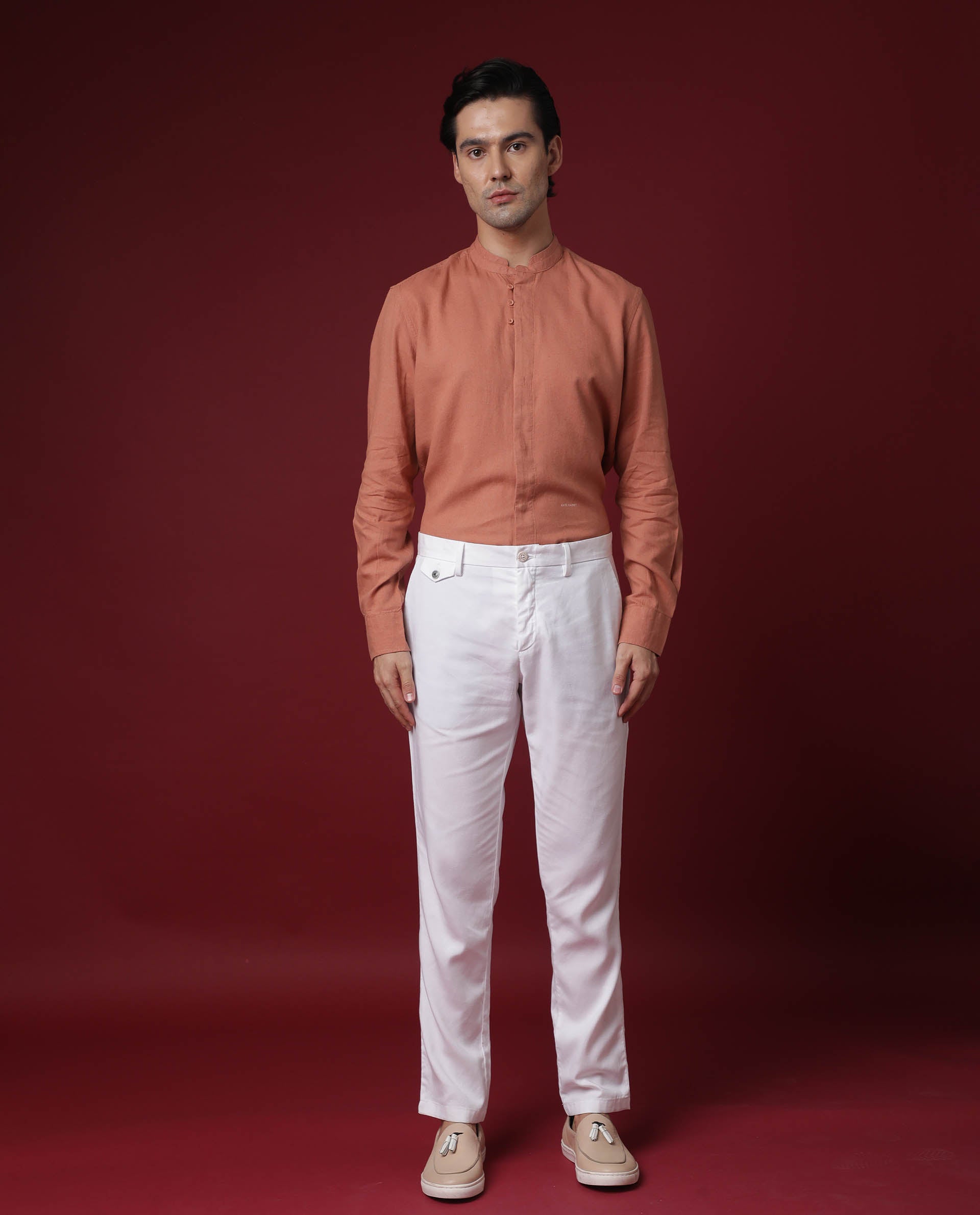 Buy online Peach Solid Flat Front Formal Trouser from Bottom Wear for Men  by Hangup for ₹800 at 50% off | 2024 Limeroad.com
